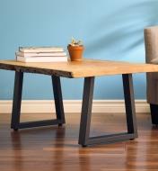 Example of completed table using trapezoidal legs and a wooden top