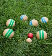 Pétanque balls sitting on grass