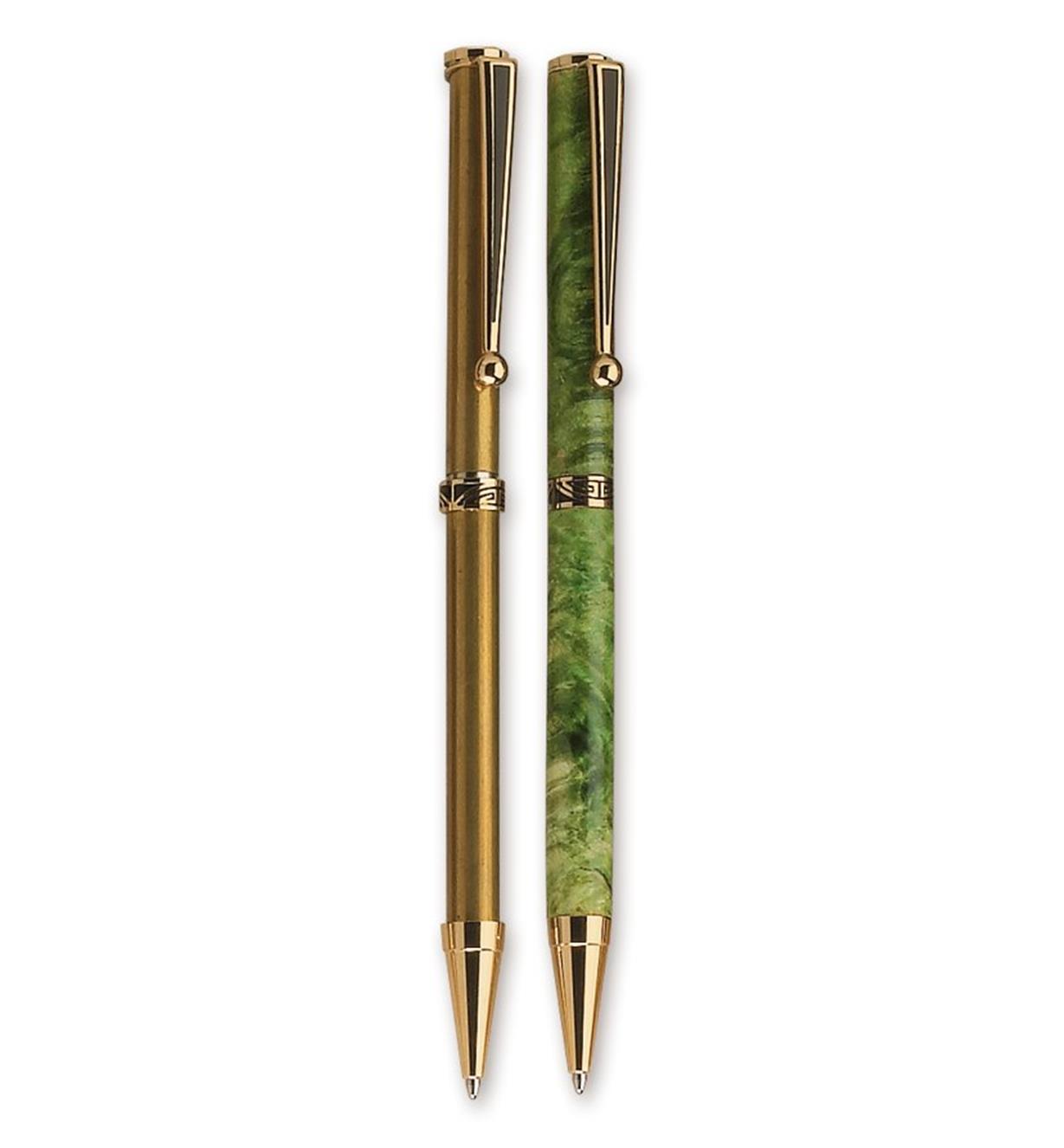 Example of completed Slim-Style Deco Pen beside pen hardware