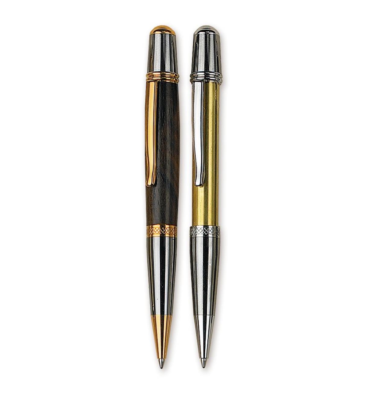 Example of completed Sierra two-toned pen beside pen hardware
