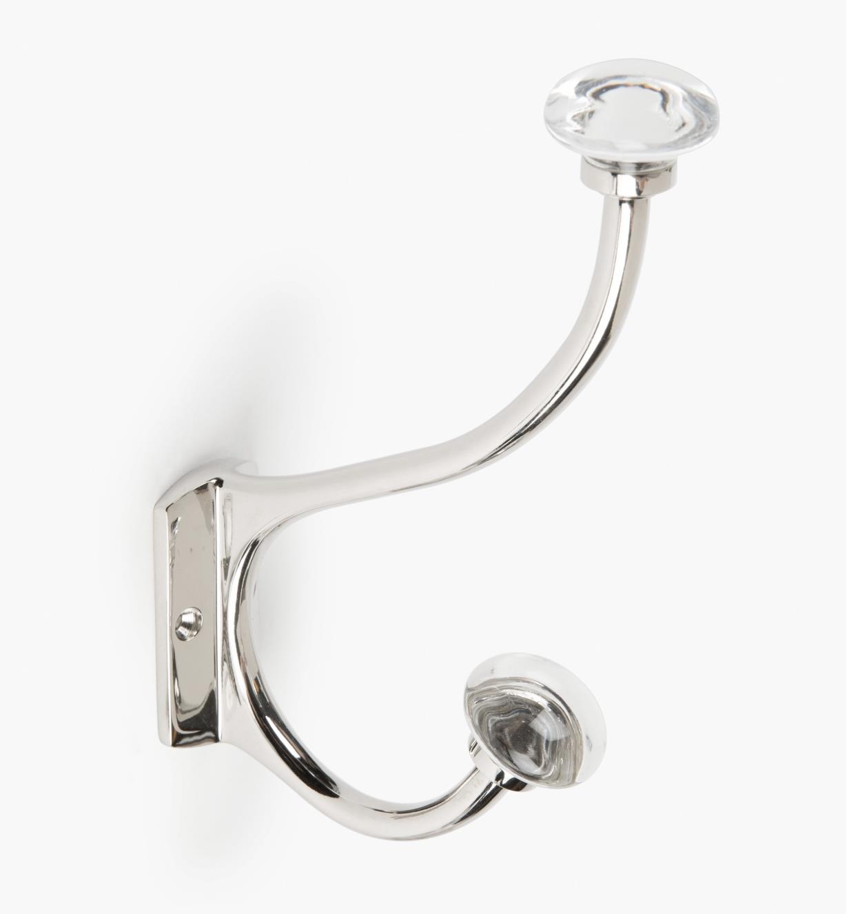 00W8553 - Polished Nickel Coat Hook with Plain Crystal Knobs