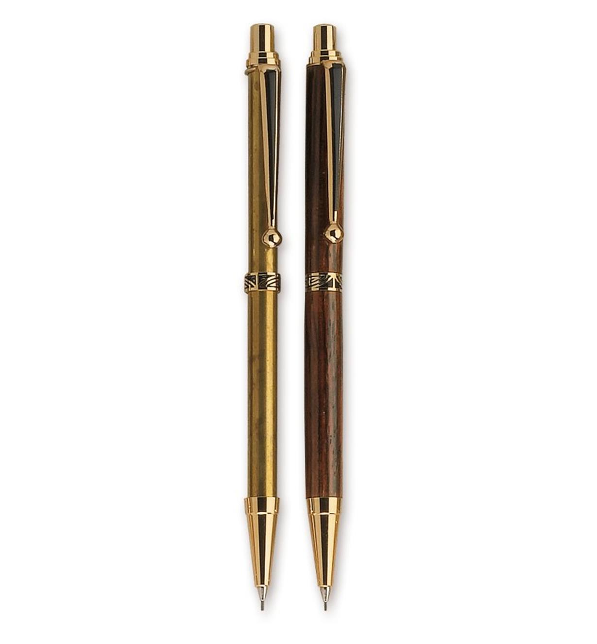 Example of completed Slim-Style Deco Pencil next to pencil hardware