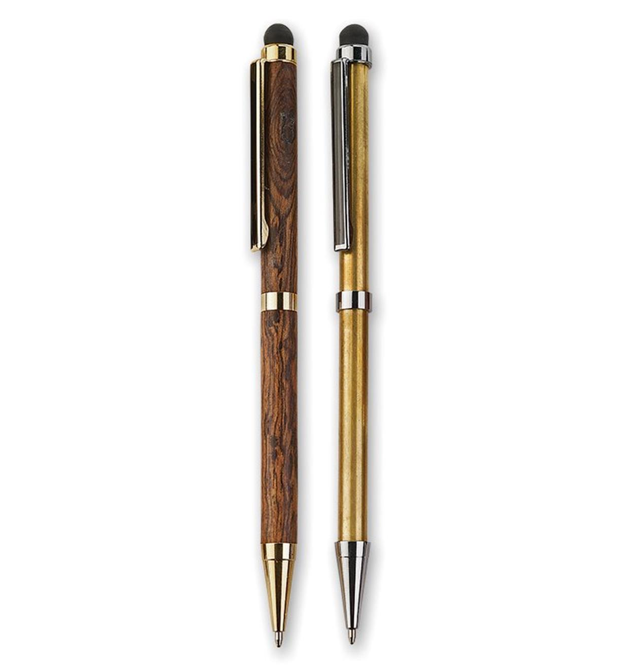 Example of completed Slim Stylus Pen beside pen hardware
