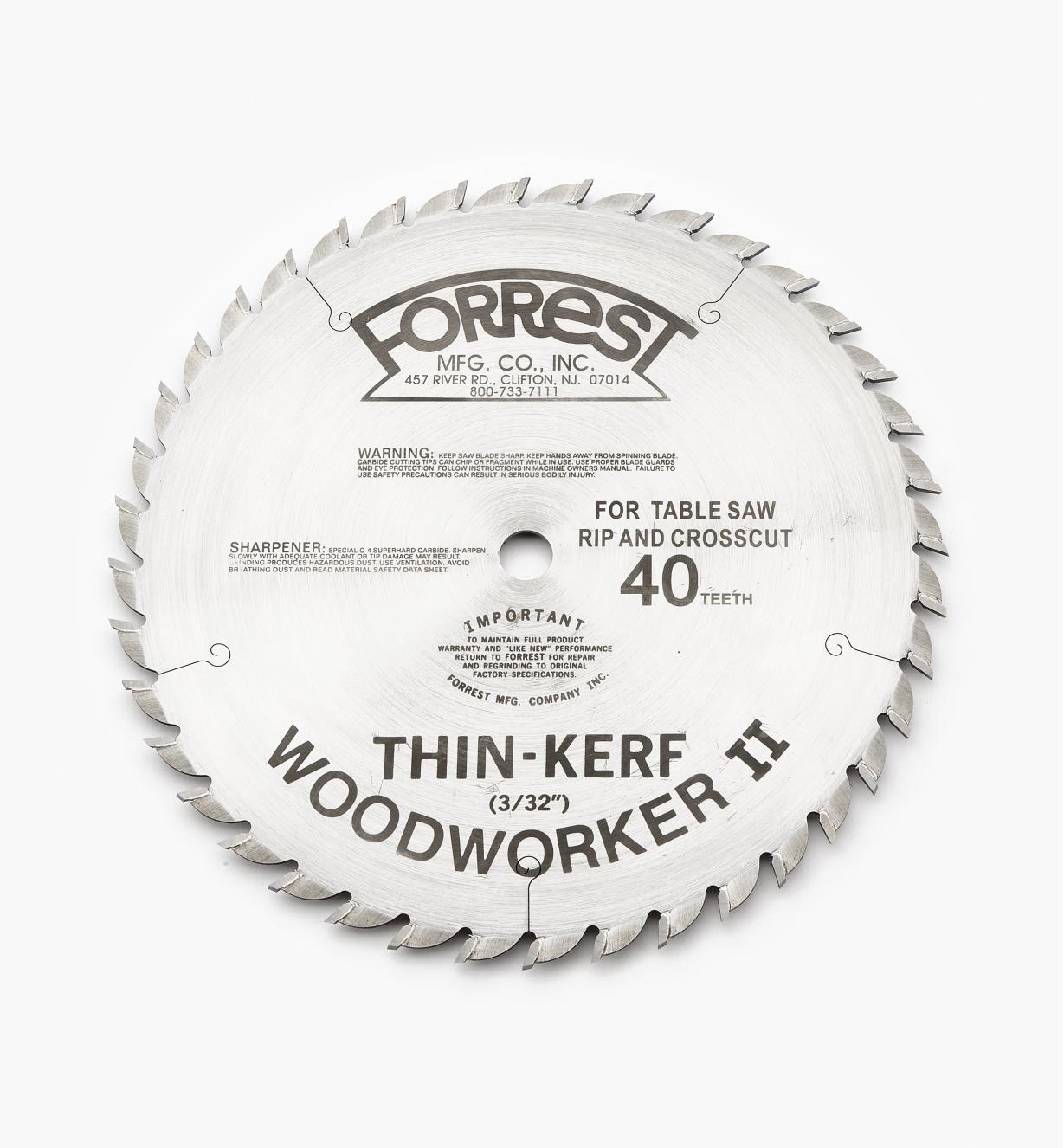 15T4125 - Woodworker II Blade, 10" x 40-Tooth, 3/32" Kerf