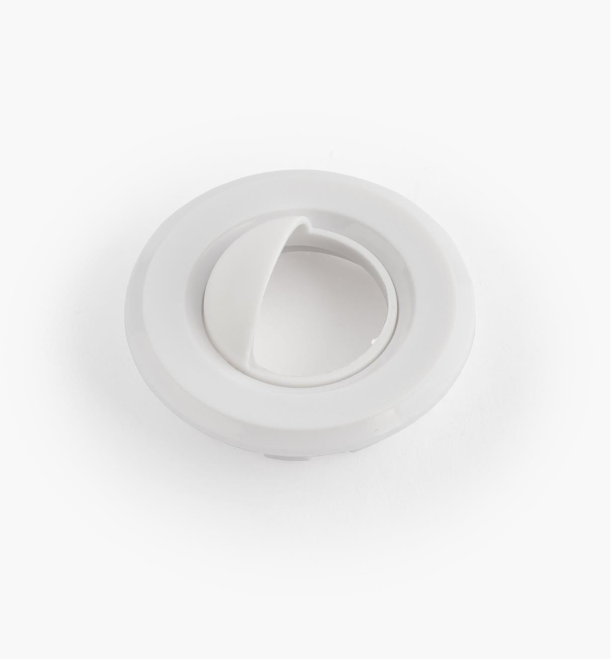 00U4355 - Garniture ronde de 1 1/2 po avec déflecteur, polycarbonate, blanc