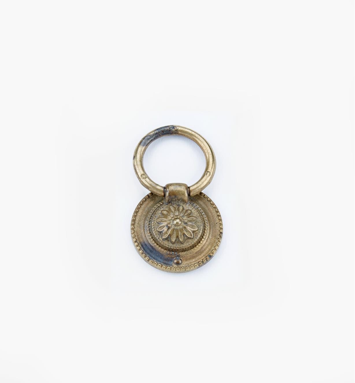 01A7438 - Poignée à anneau Louis XVI, laiton ancien, 38 mm