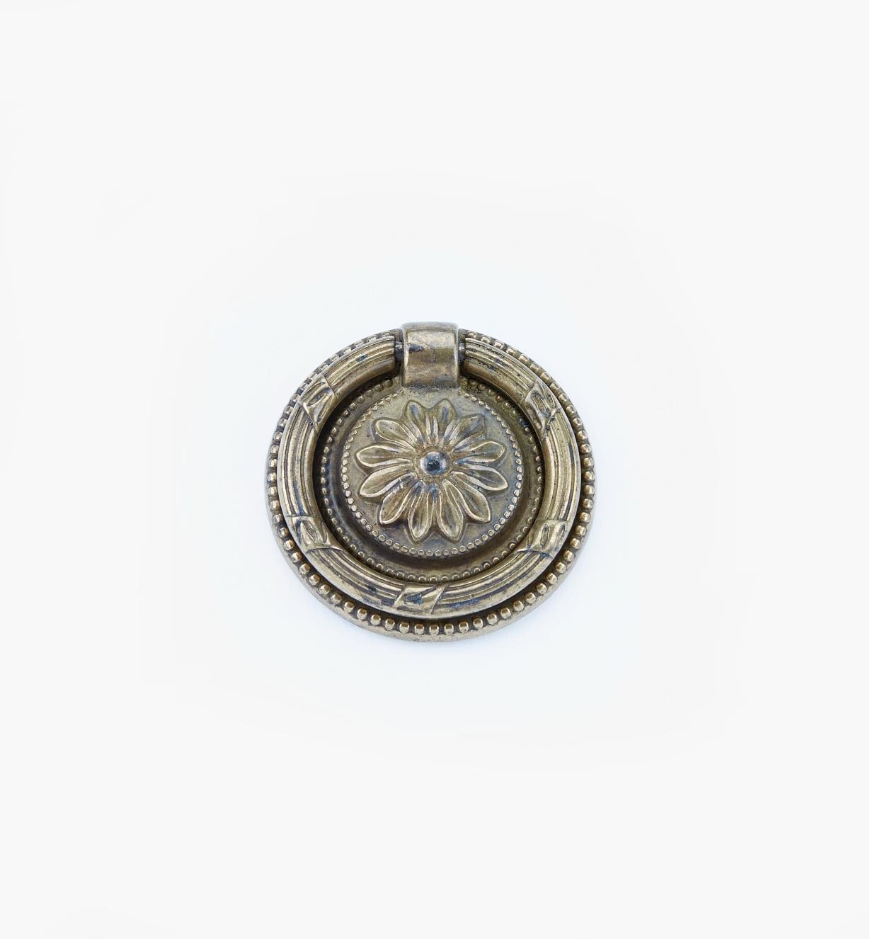 01A7456 - Poignée à anneau Louis XVI, laiton ancien, 56 mm