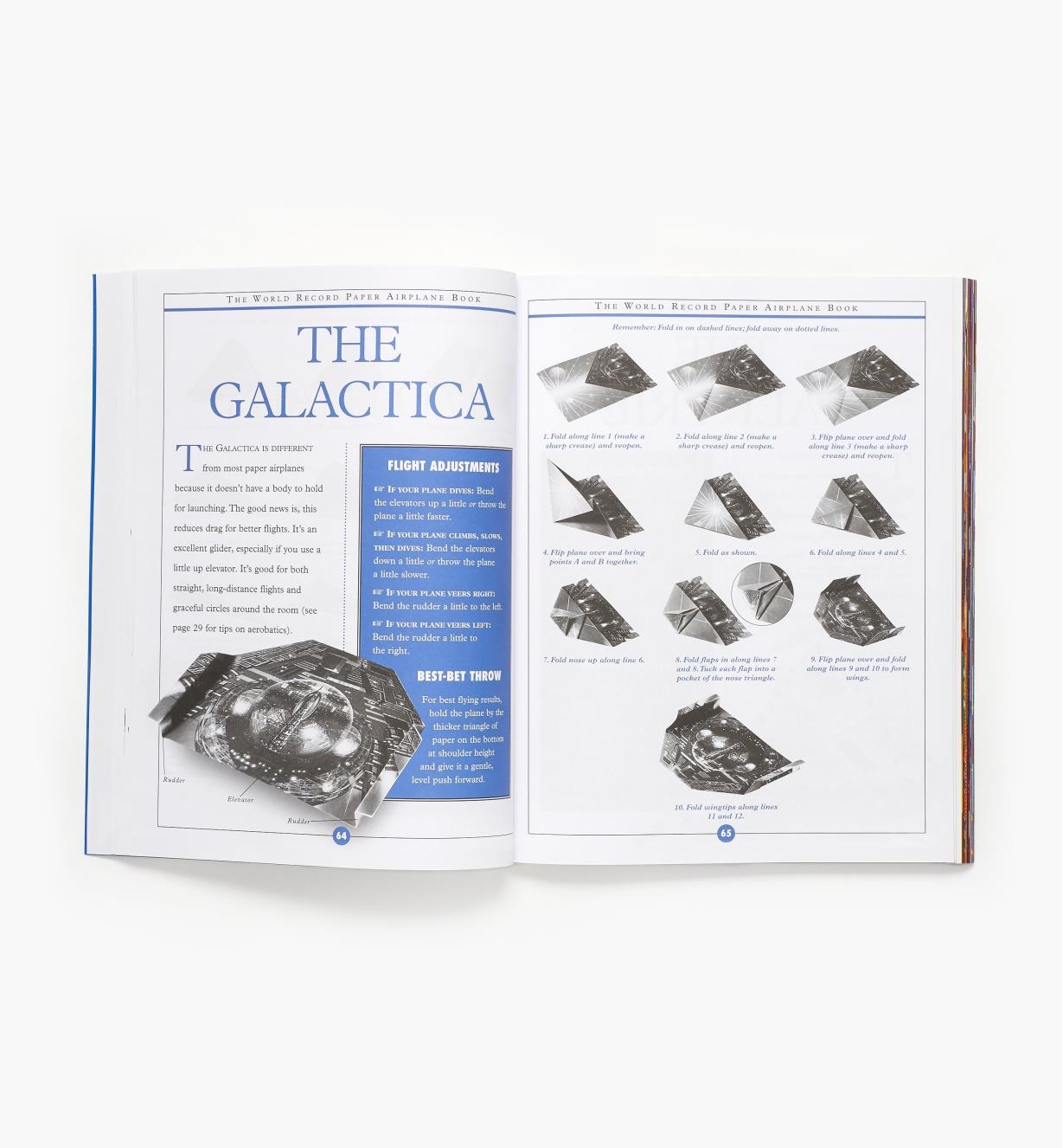 Open book showing instructions for making the Galactica