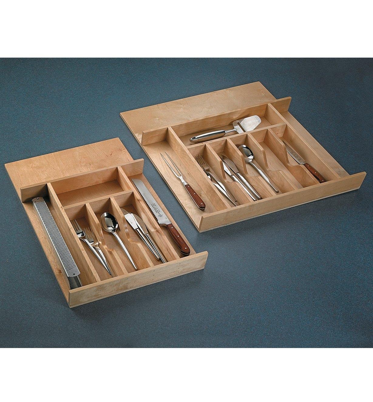 Wooden Cutlery Trays filled with utensils