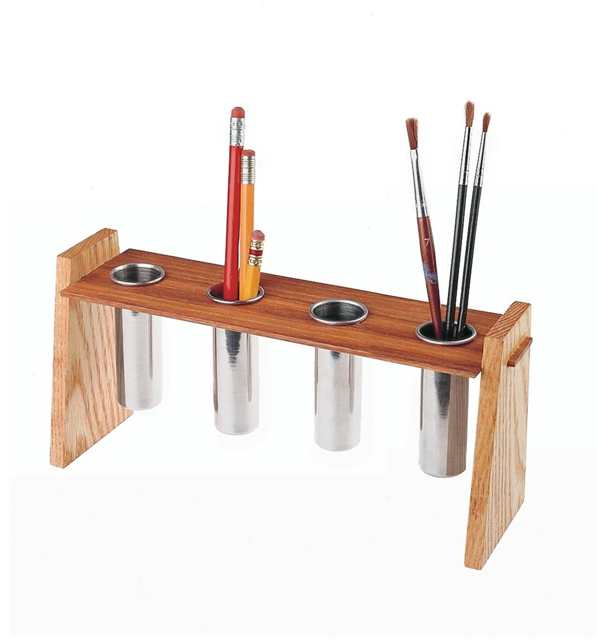 Stainless-Steel Inserts used in a wooden stand for holding pencils and paintbrushes