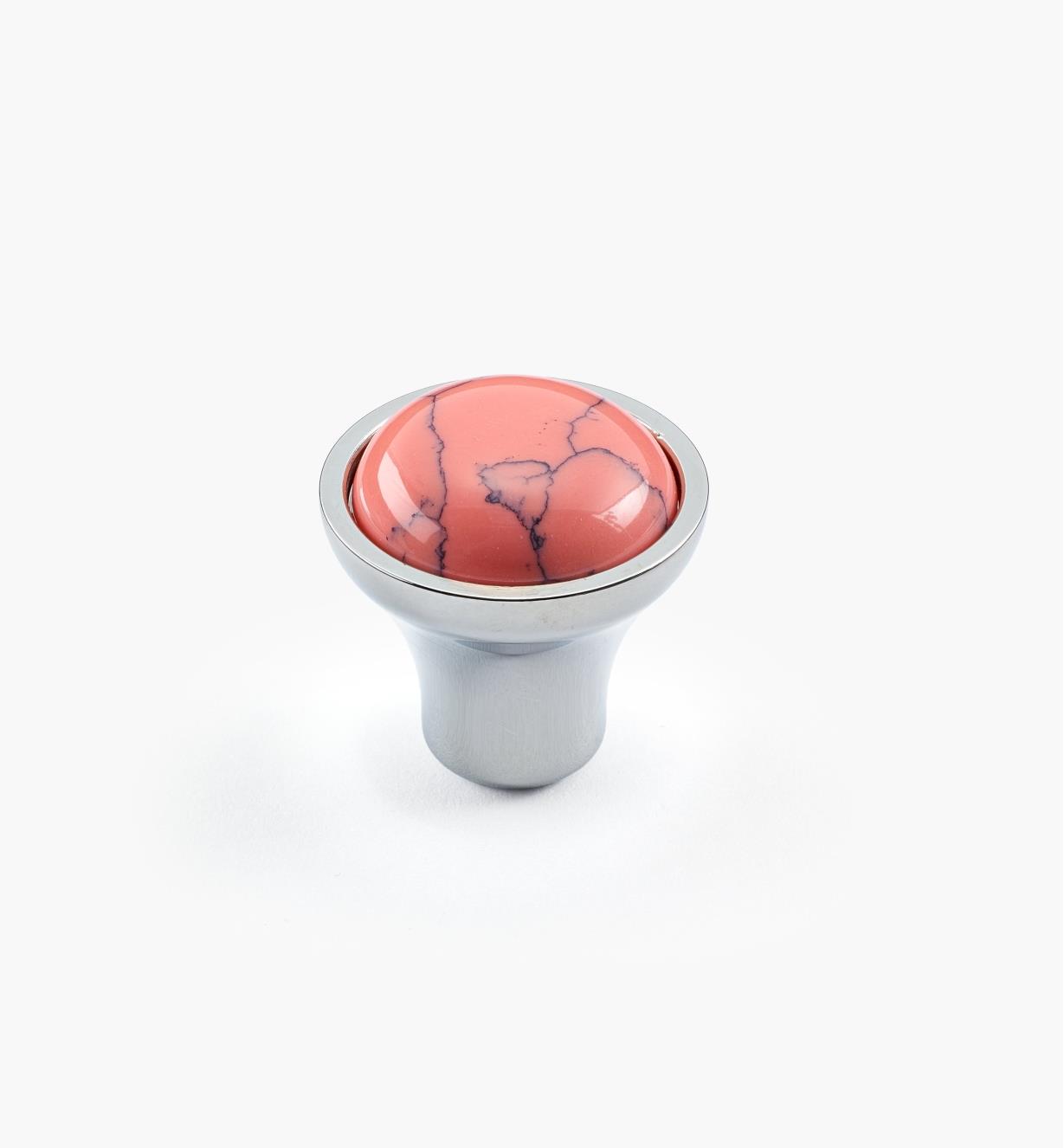 01A3641 - Petit bouton gemme rose, fini chrome poli, 23 mm