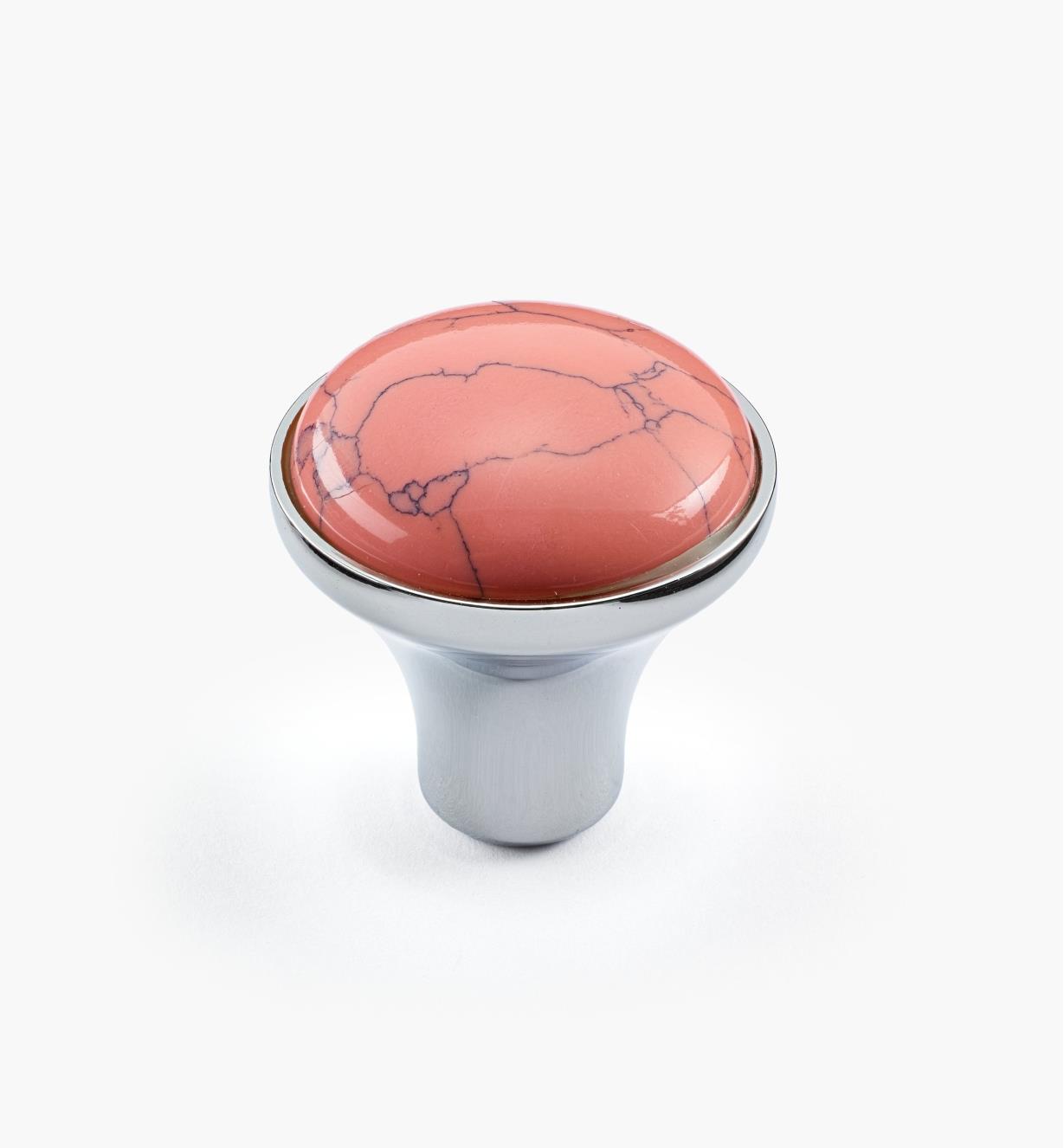 01A3642 - Grand bouton gemme rose, fini chrome poli, 28 mm