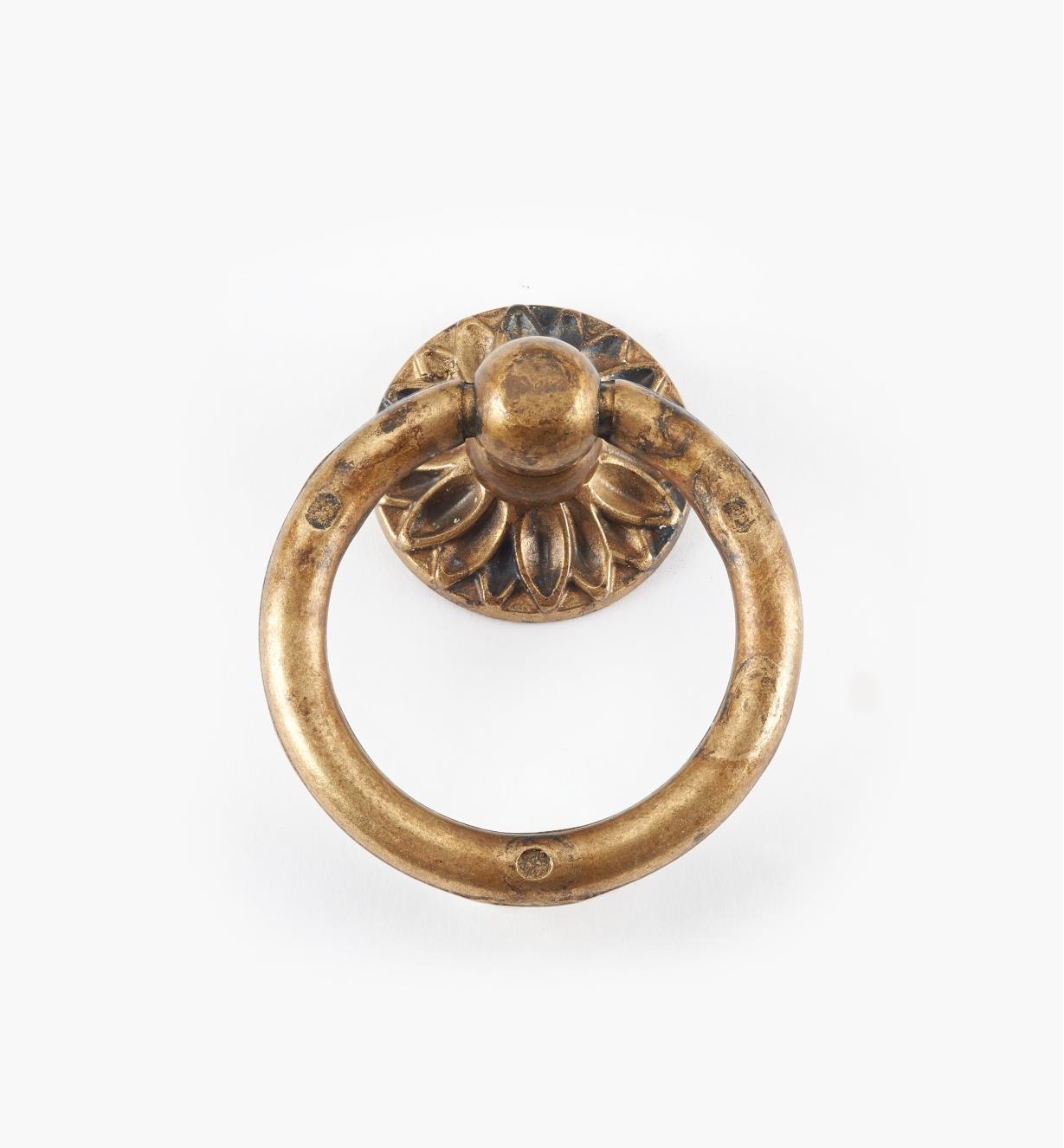 01A7535 - Poignée à anneau à motif floral Louis XVI, laiton ancien, 35 mm