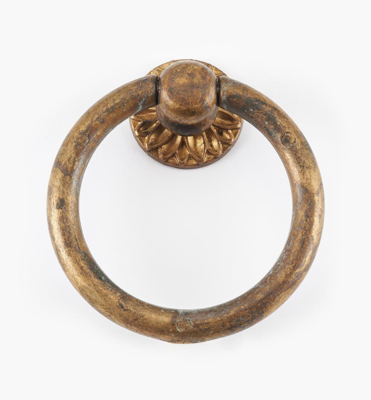 01A7551 - Poignée à anneau à motif floral Louis XVI, laiton ancien, 51 mm