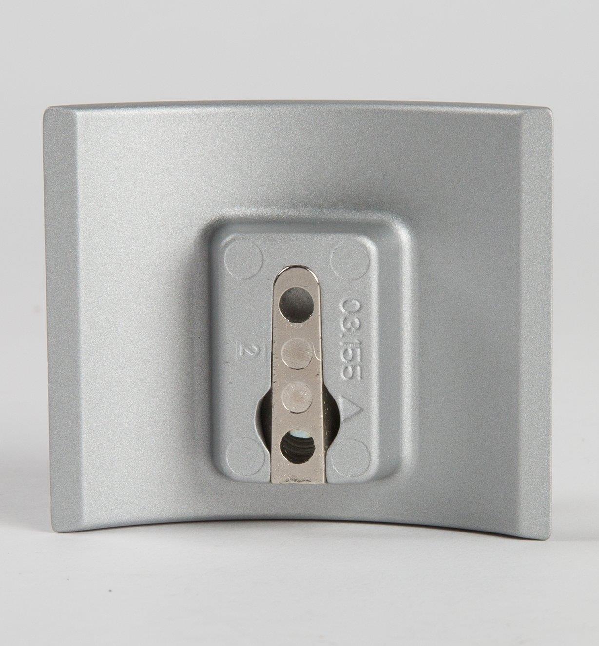 Back view of matte chrome hook showing mounting bracket