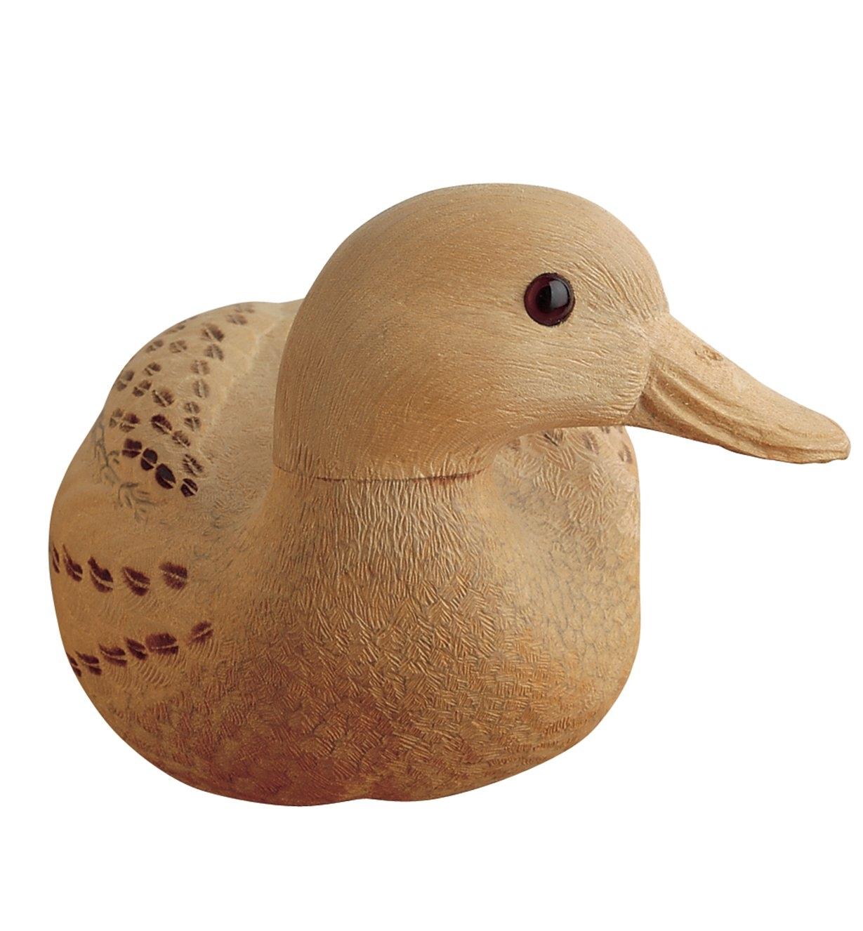 Bird eyes mounted in a wooden duck