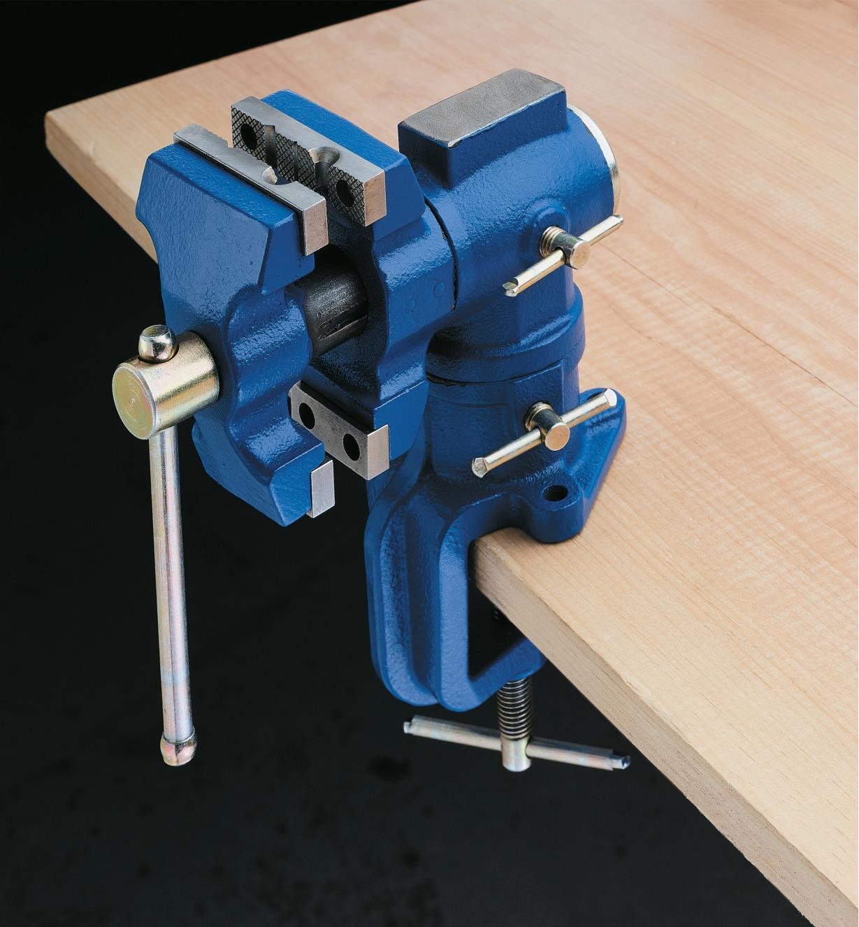 Vise clamped to a table