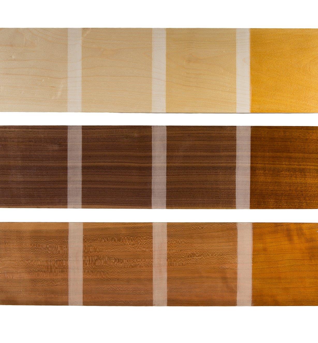 Examples of shellac colors on different woods