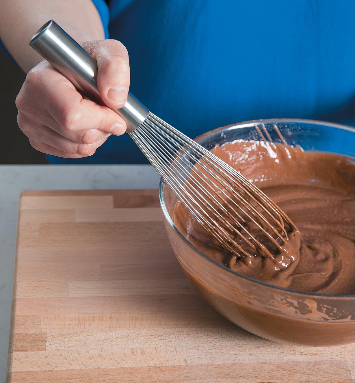Using a 10 1/4" French whisk to mix batter