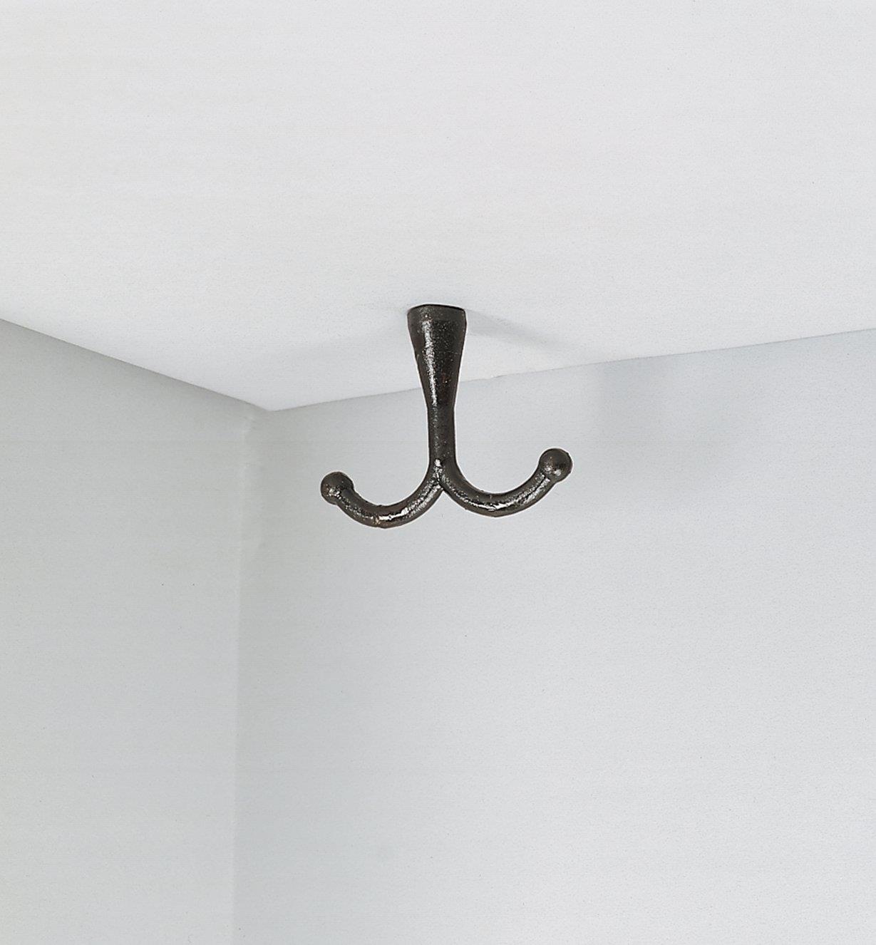 Hanging Double Hook mounted to a ceiling