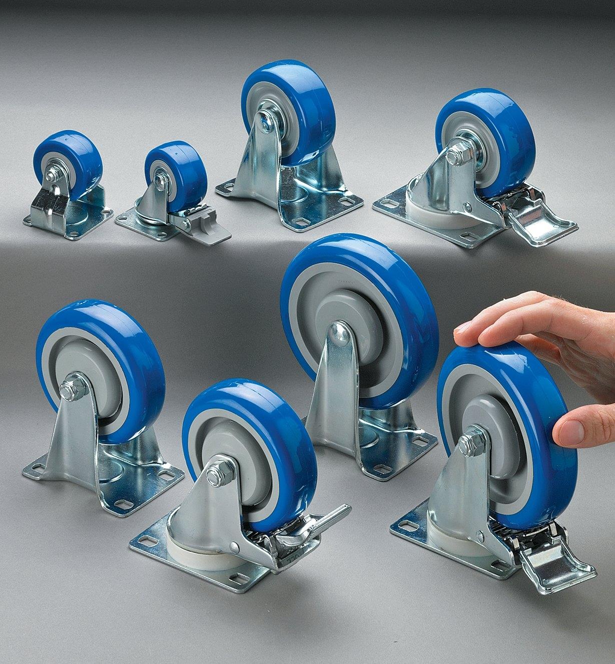 Different sizes of Heavy-Duty Polyurethane Casters displayed