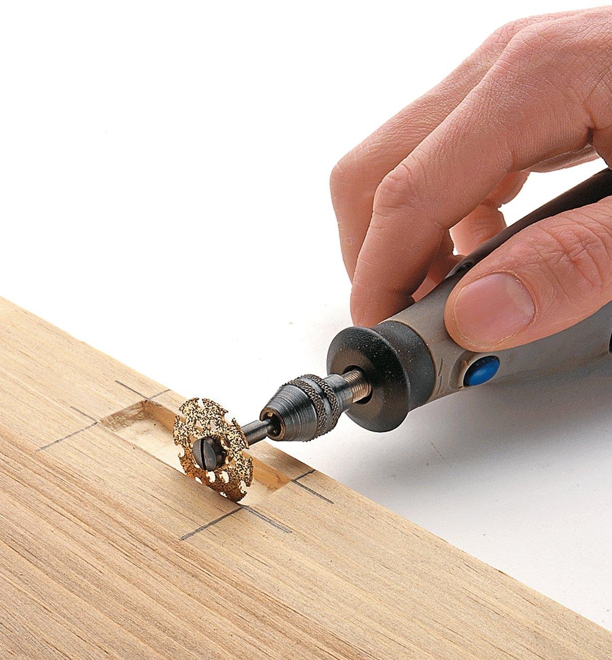 Using the #9 Cutting Wheel to cut out a mortise
