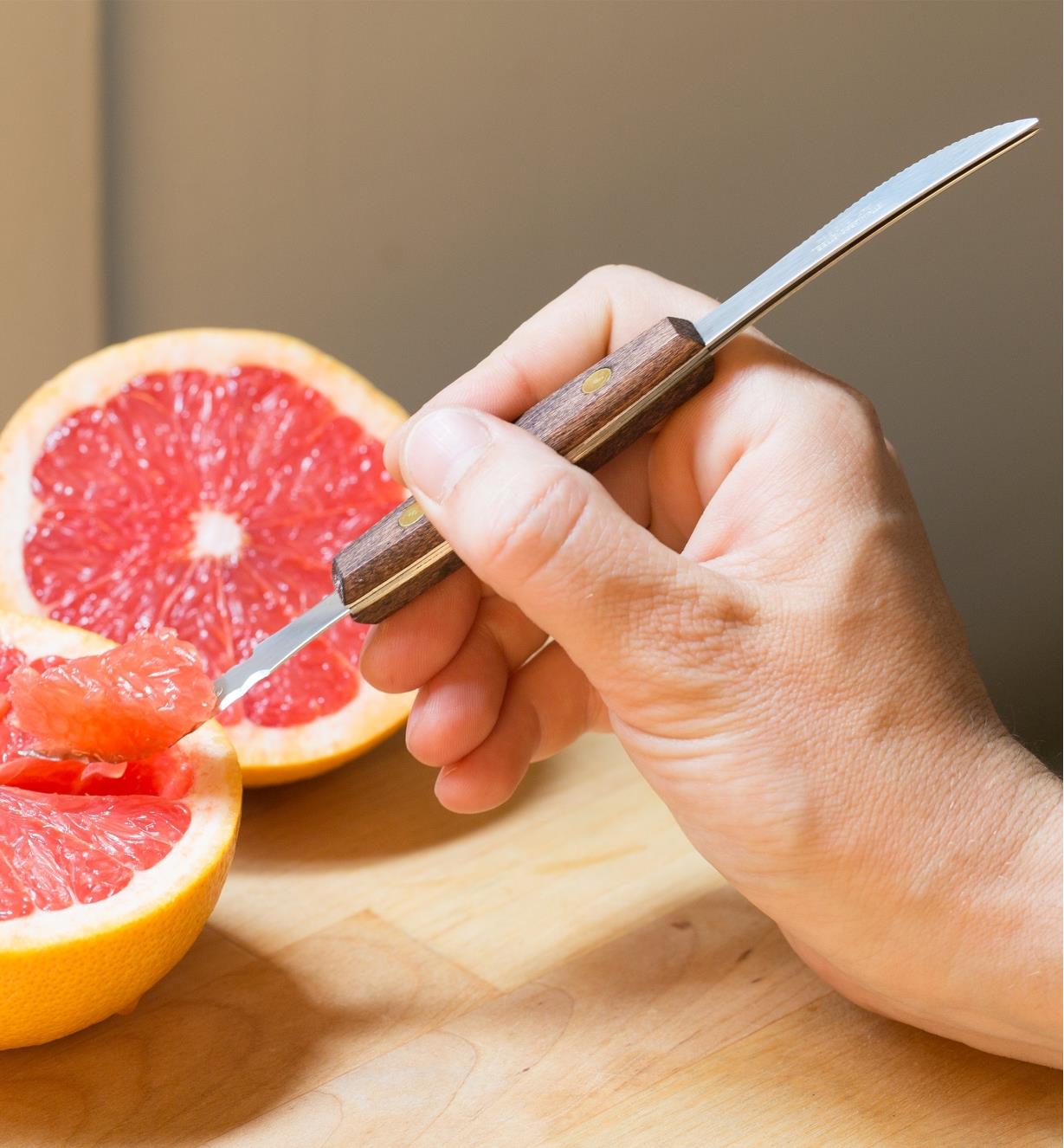Lifting out a grapefruit segment with the Grapefruit Knife
