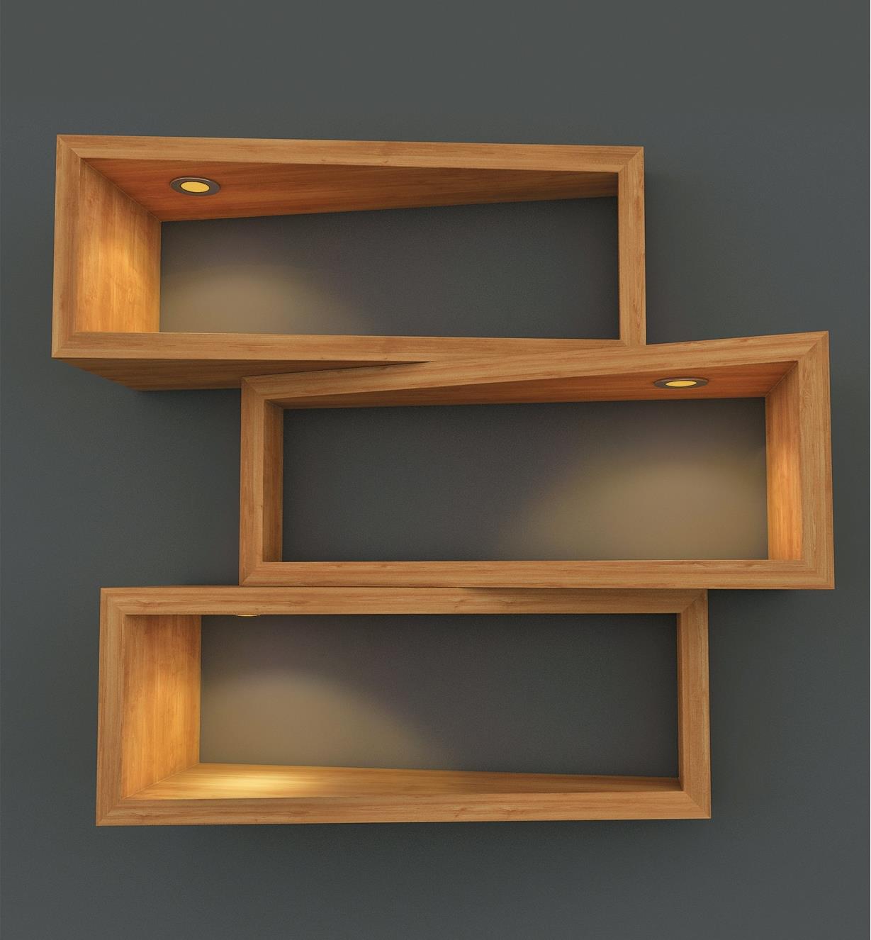 Example of mini recessed LED lights installed in floating shelves
