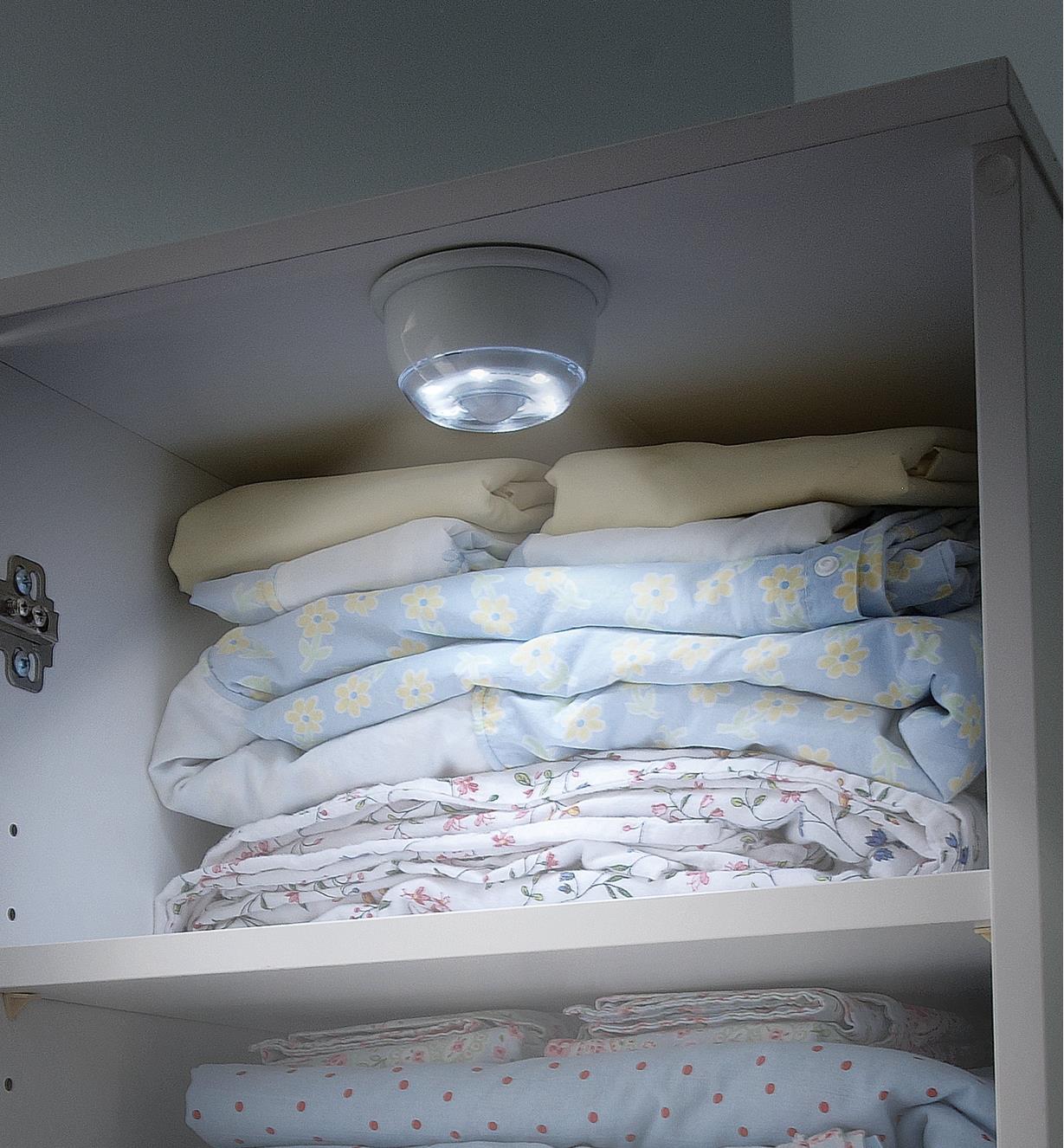 LED Infrared Detection Light mounted in a linen closet