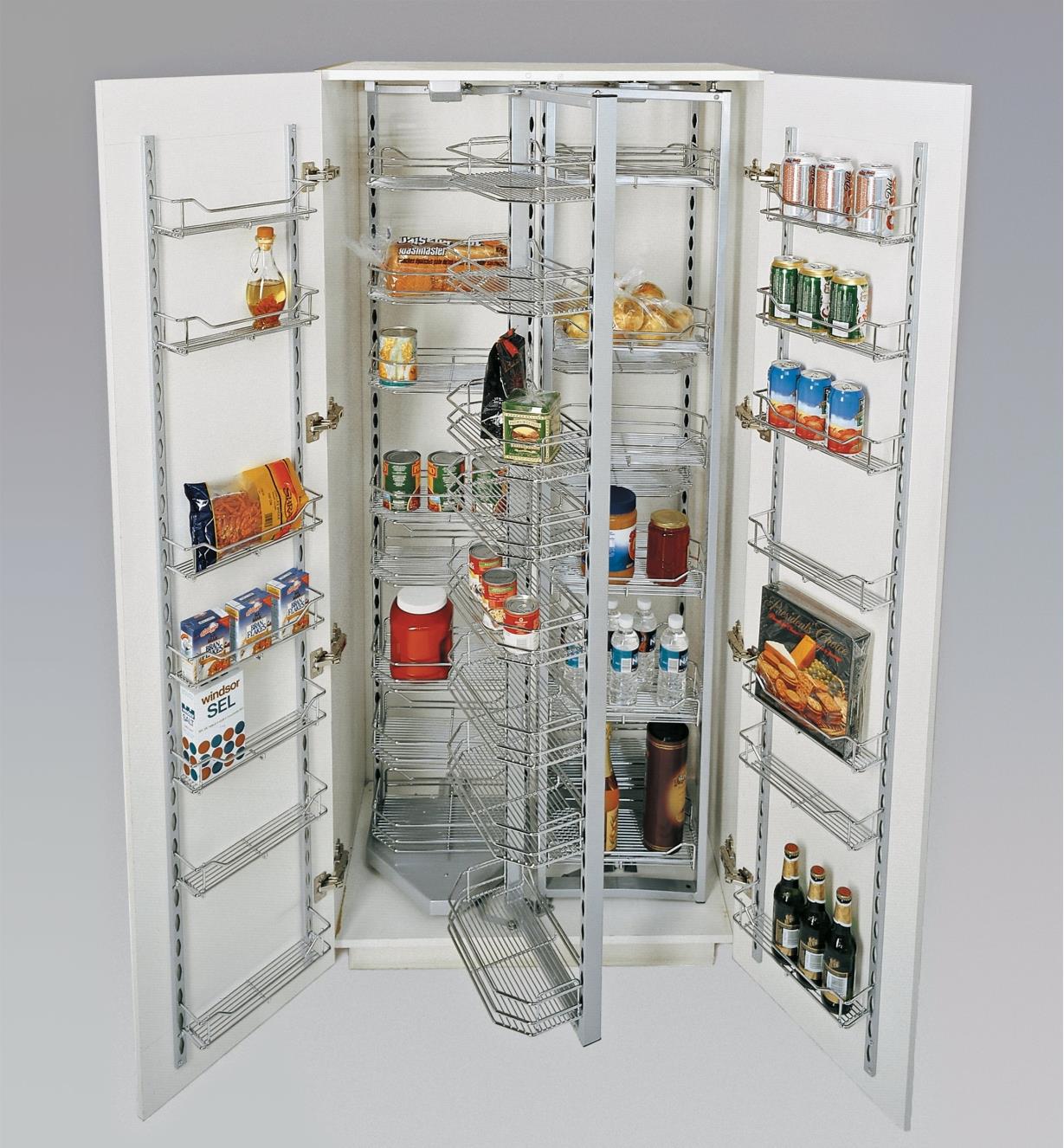 Installed Kitchen Pantry Hardware holding various food items