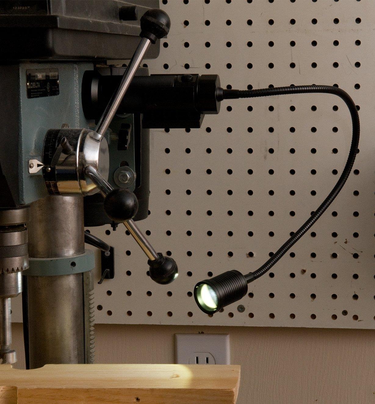 Magnetic-Mount LED Work Light mounted to a drill press