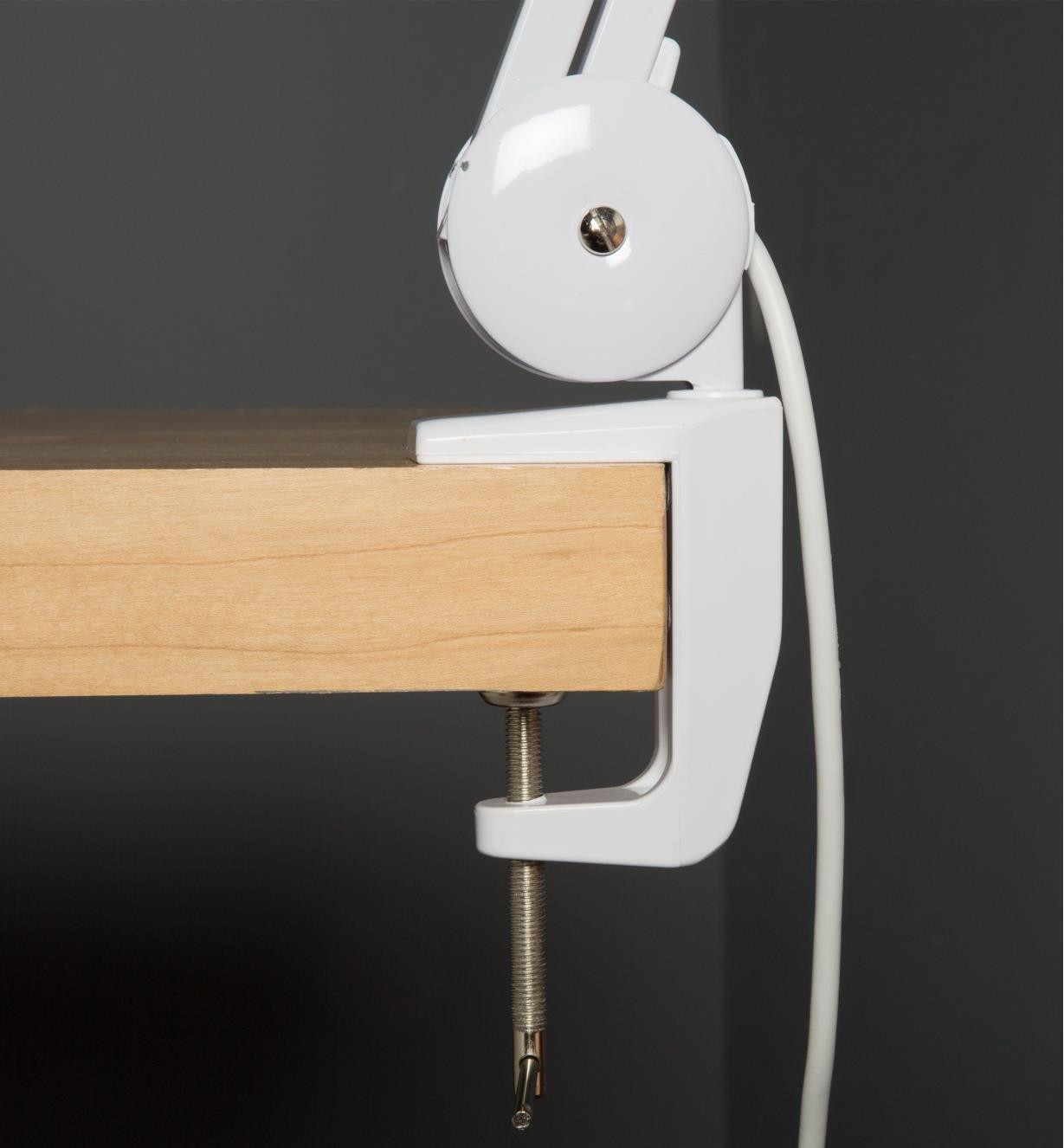 Close-up view of table-mounting clamp