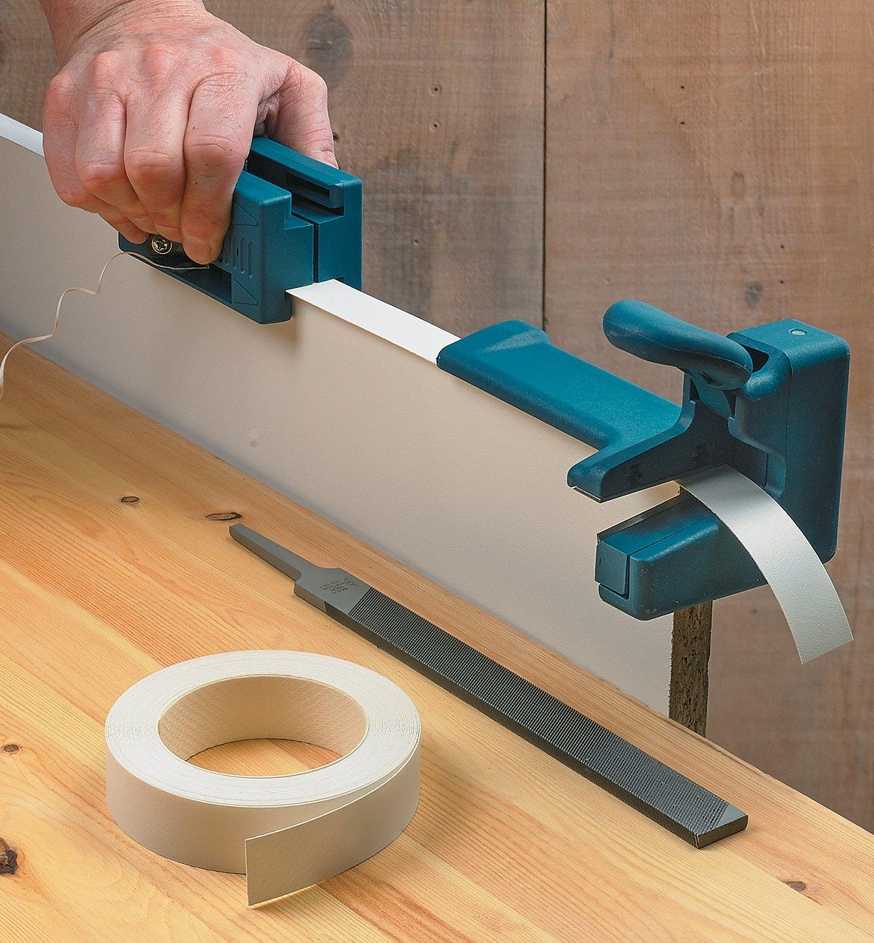 Using an edge trimmer and end trimmer to cut Melamine Edge Banding