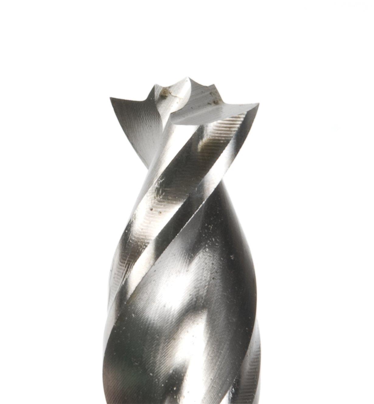 Close-up of tip of Parabolic-Flute Drill Bit