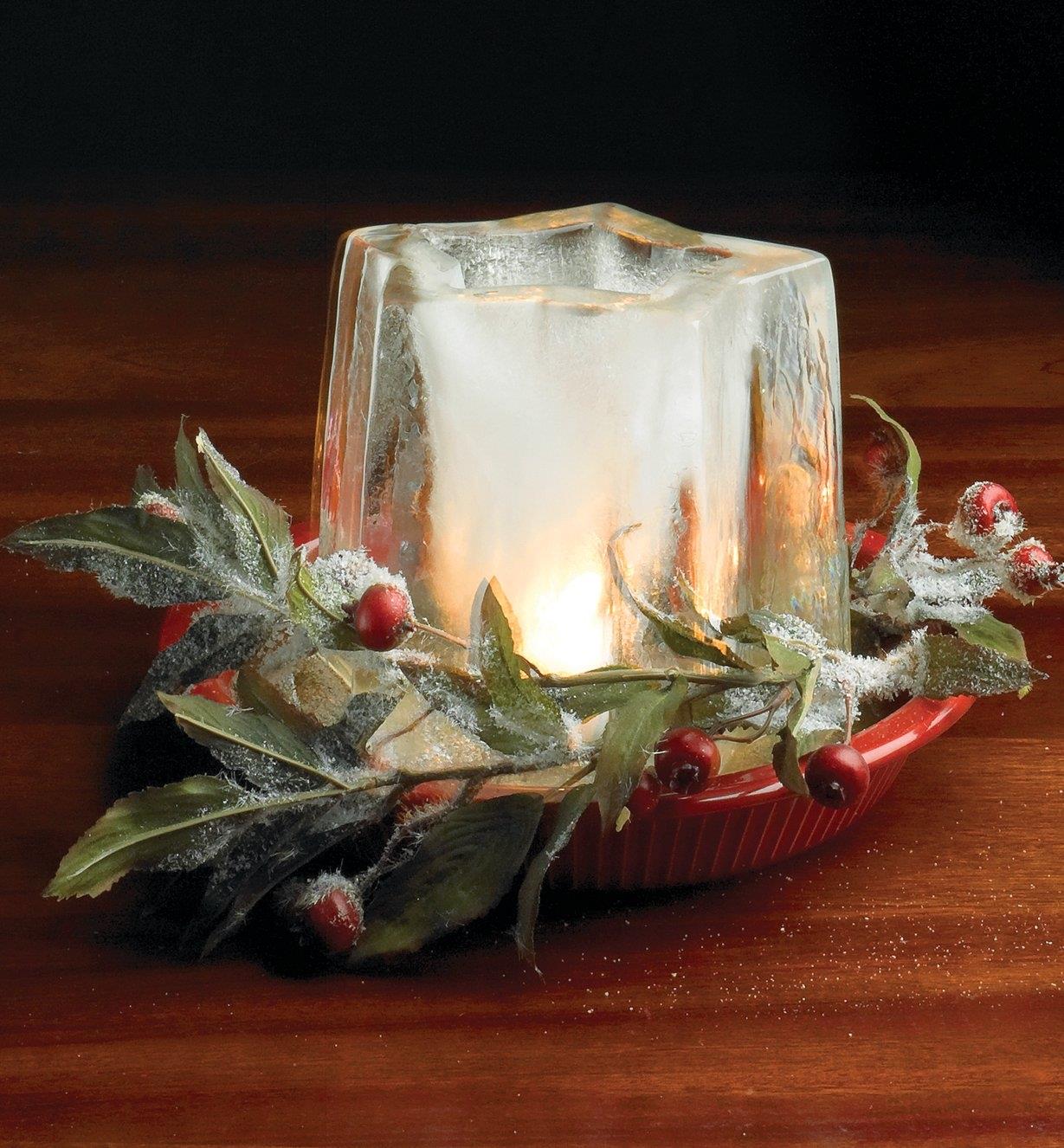 Ice Lantern used as a centerpiece on a table