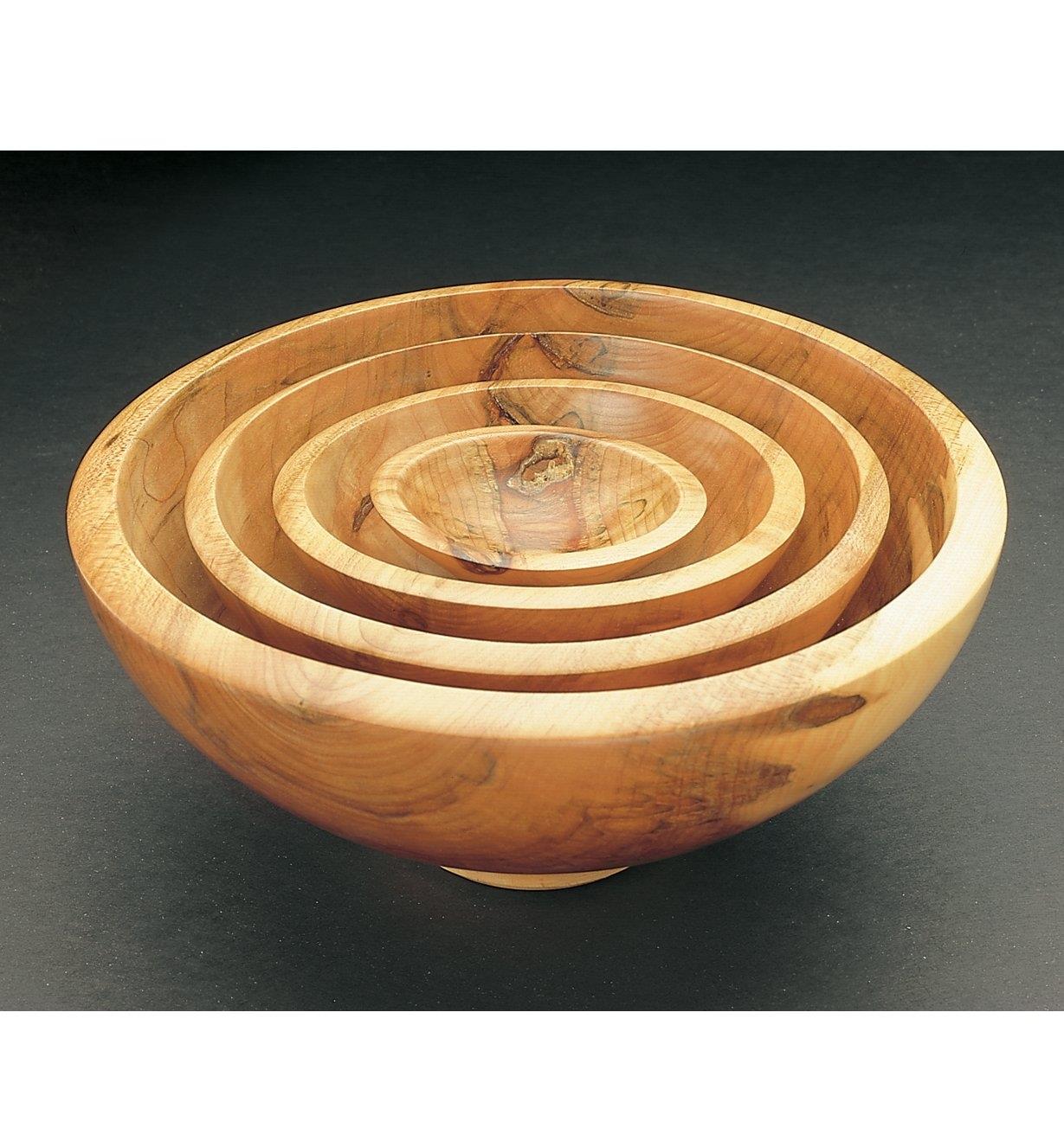 Example of four nesting bowls made with the center-saver system