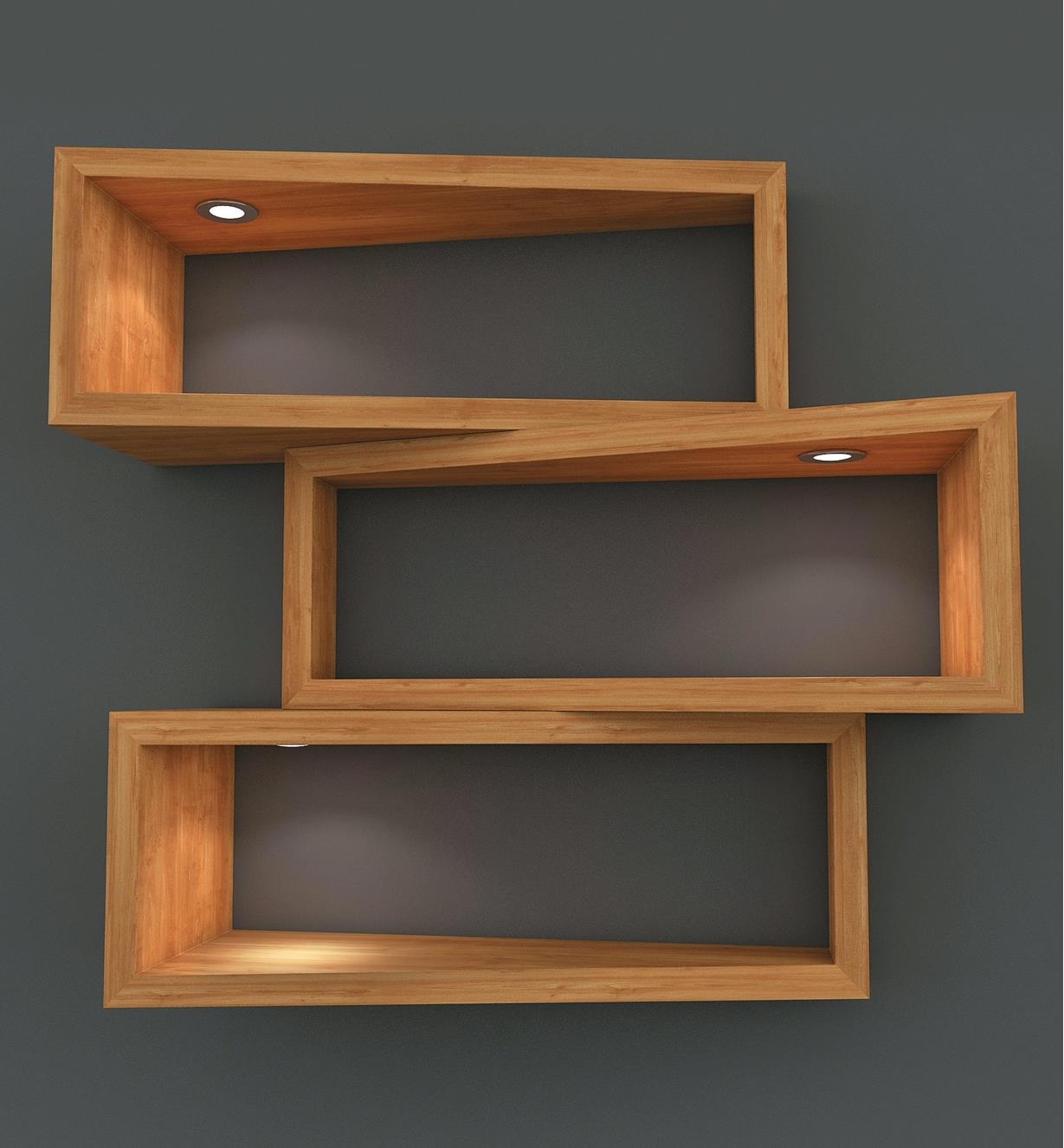 Example of Mini Recessed LED Lights installed in floating shelves