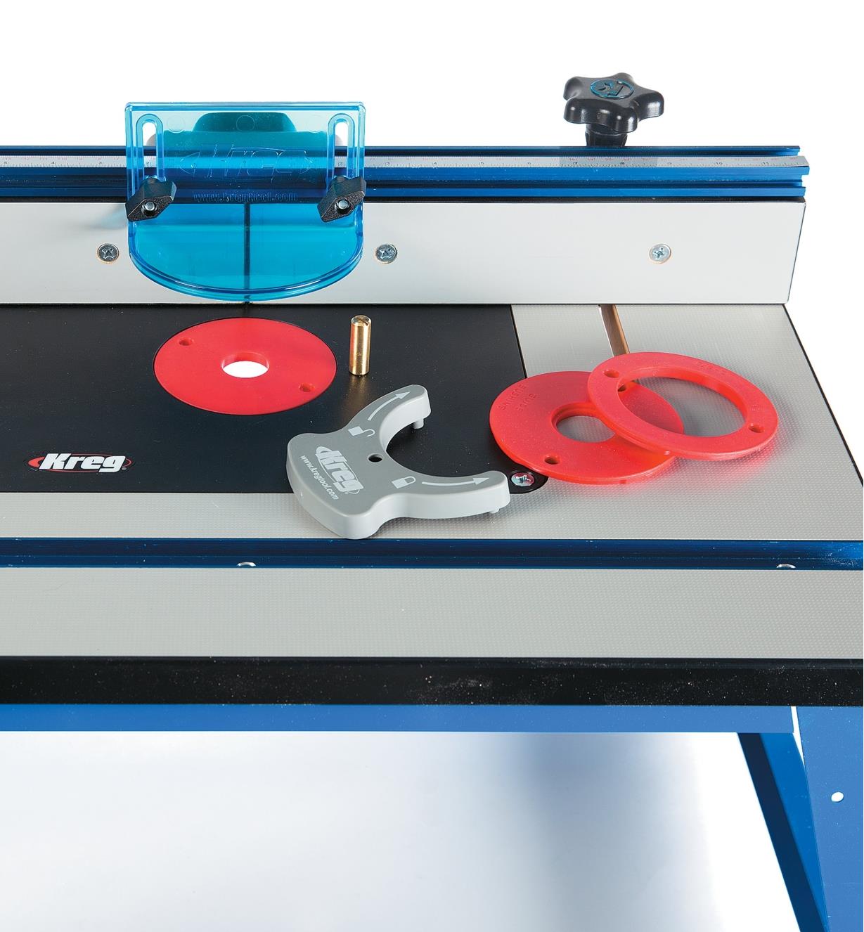 Kreg Precision Insert Plate inserted in a bench-top router table