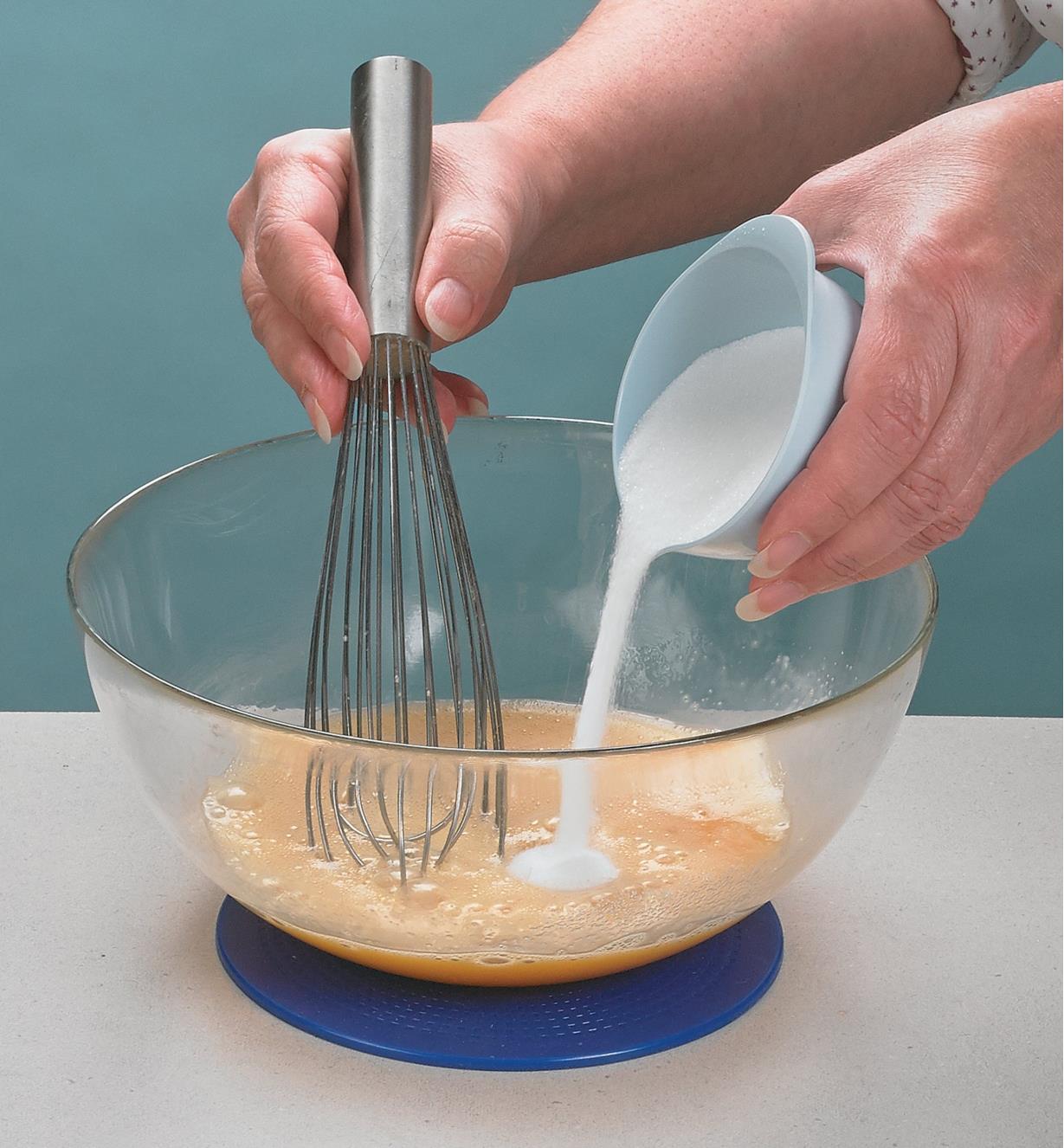No-Slip Pad placed under a mixing bowl to prevent it from sliding while ingredients are added