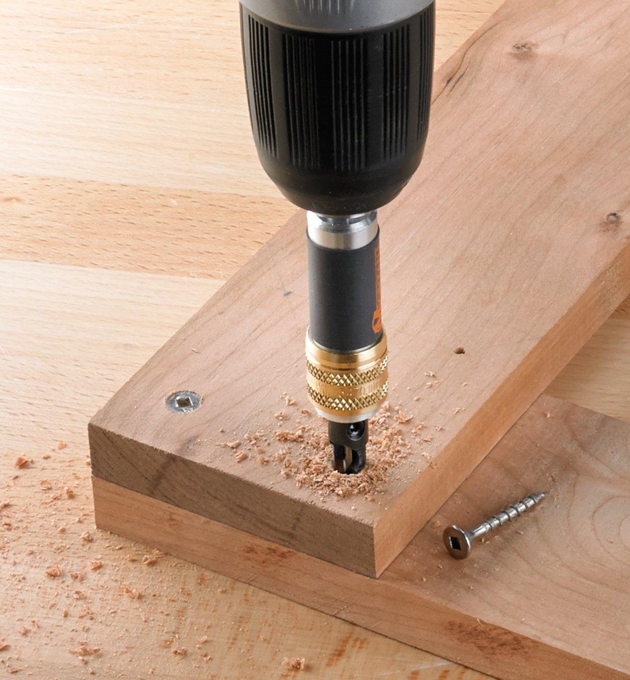 Drilling countersunk holes in the end of a board 