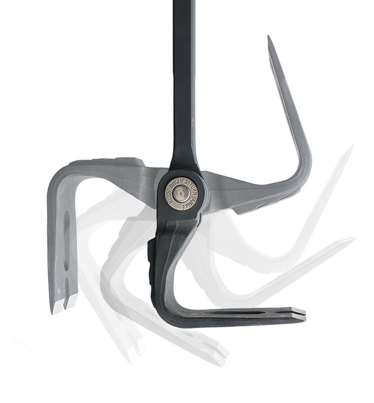 Ghosted image showing the different positions of the pry bar head