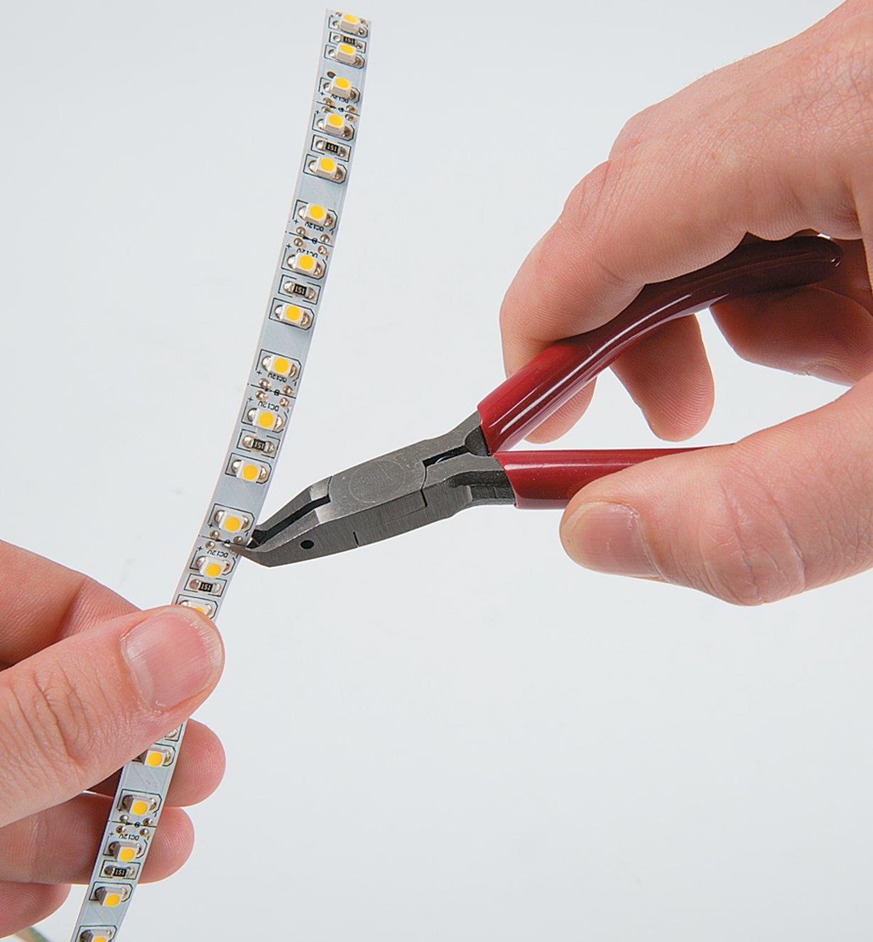 Using Mini Detail Snips to cut LED tape lighting