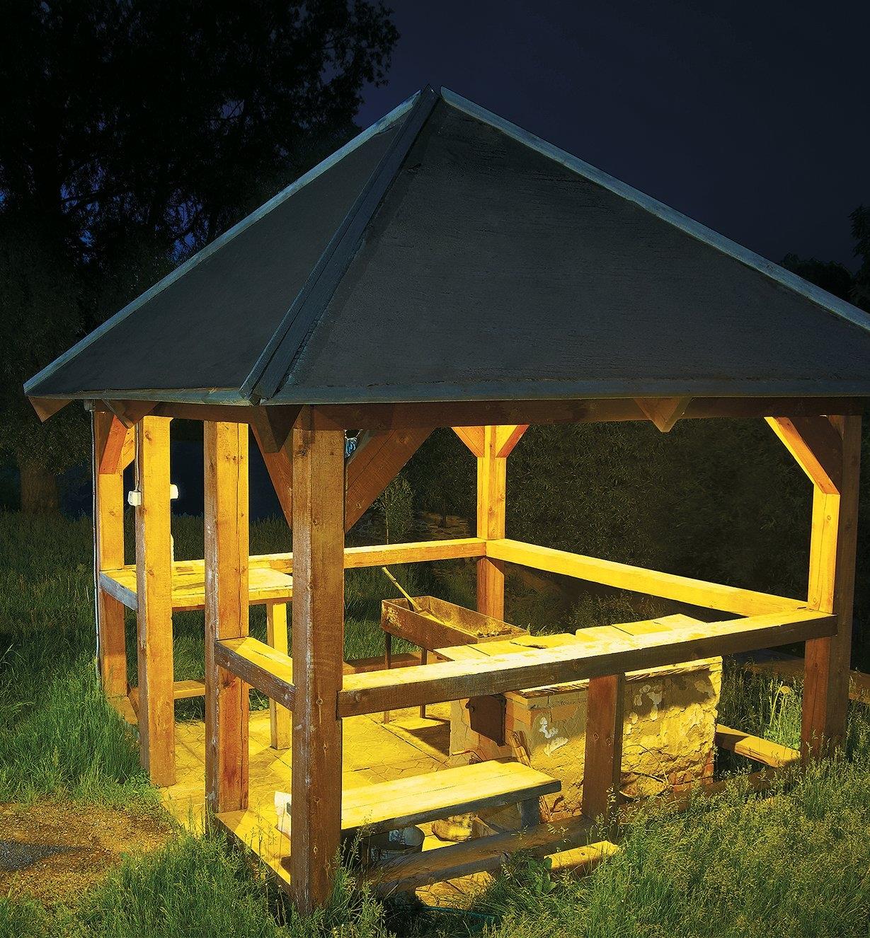 Example of white LED lights installed in a gazebo