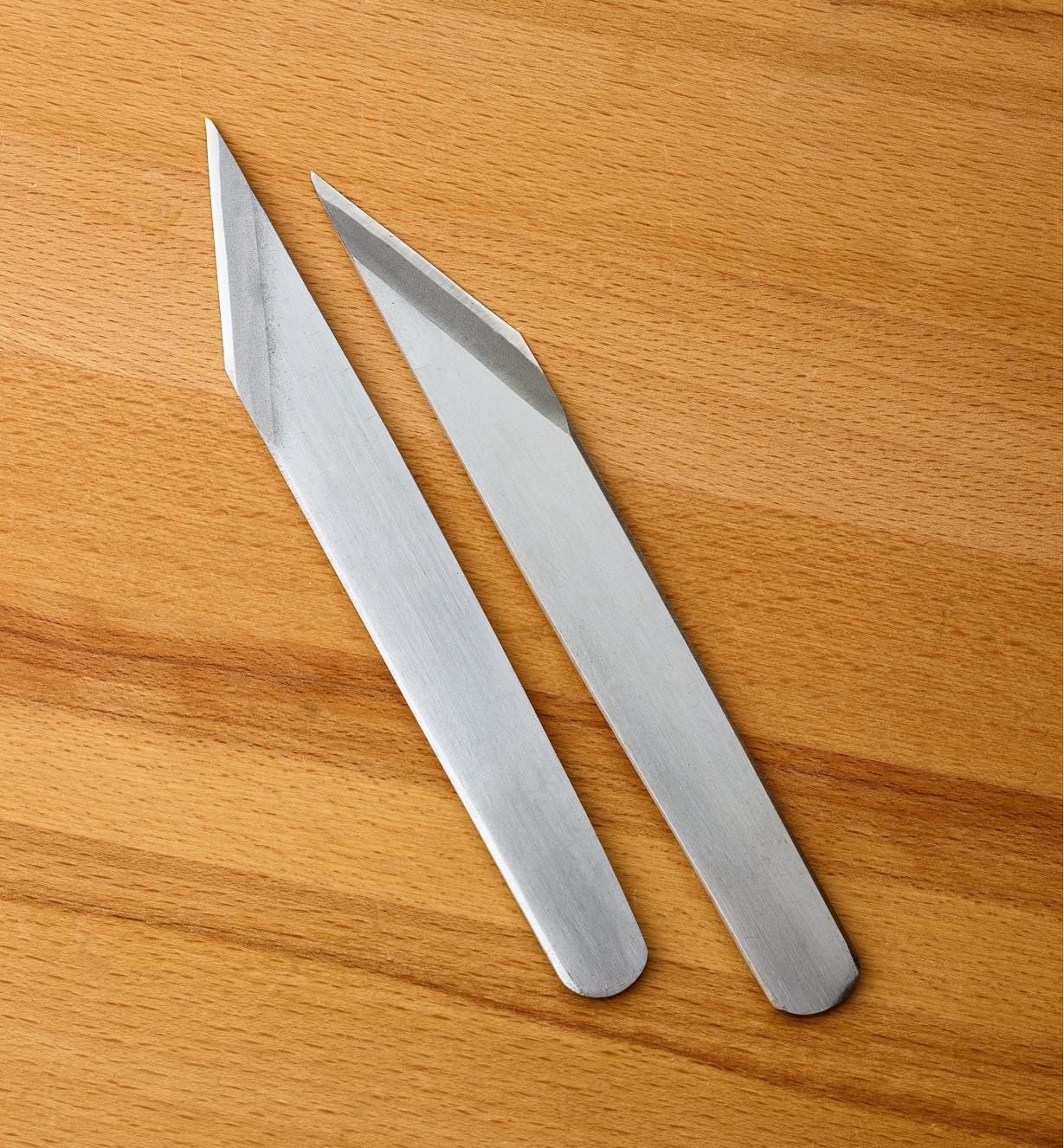 Modèles de couteau à tracer japonais biseauté à gauche et biseauté à droite