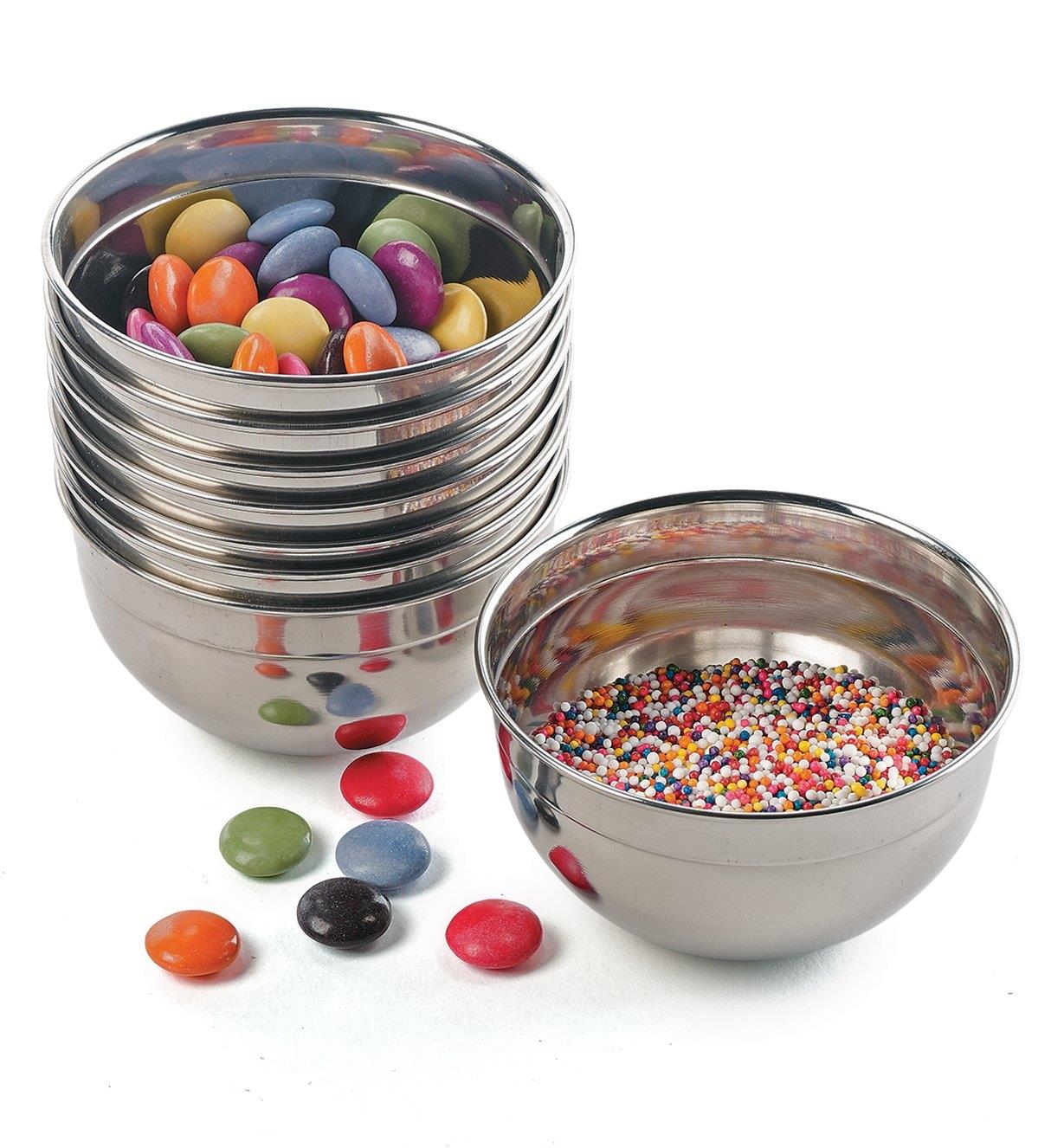 Stainless-Steel Bowls filled with candies