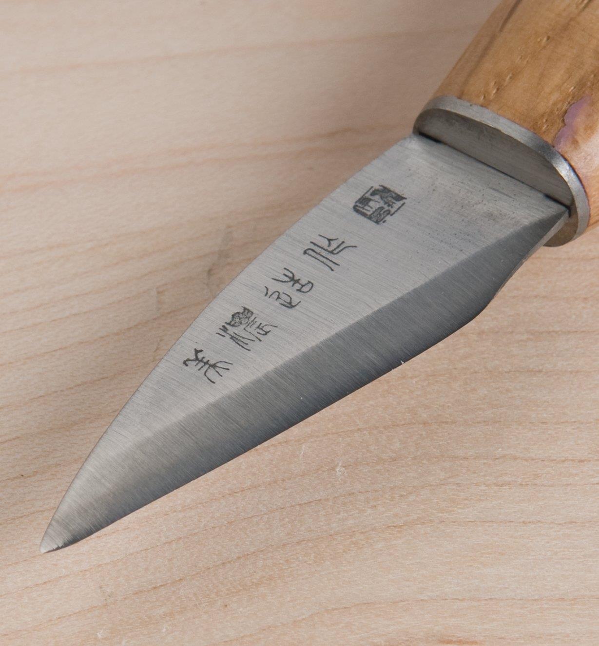 Close-up of skew knife blade