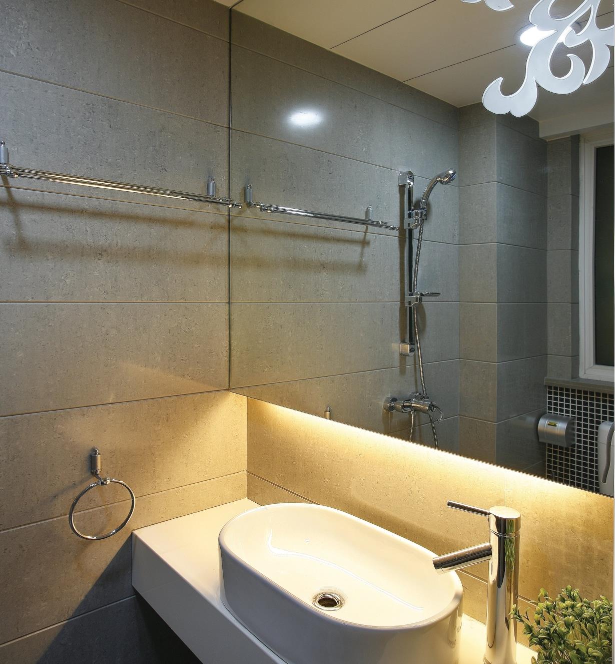 Example of white LED tape lighting used in a bathroom