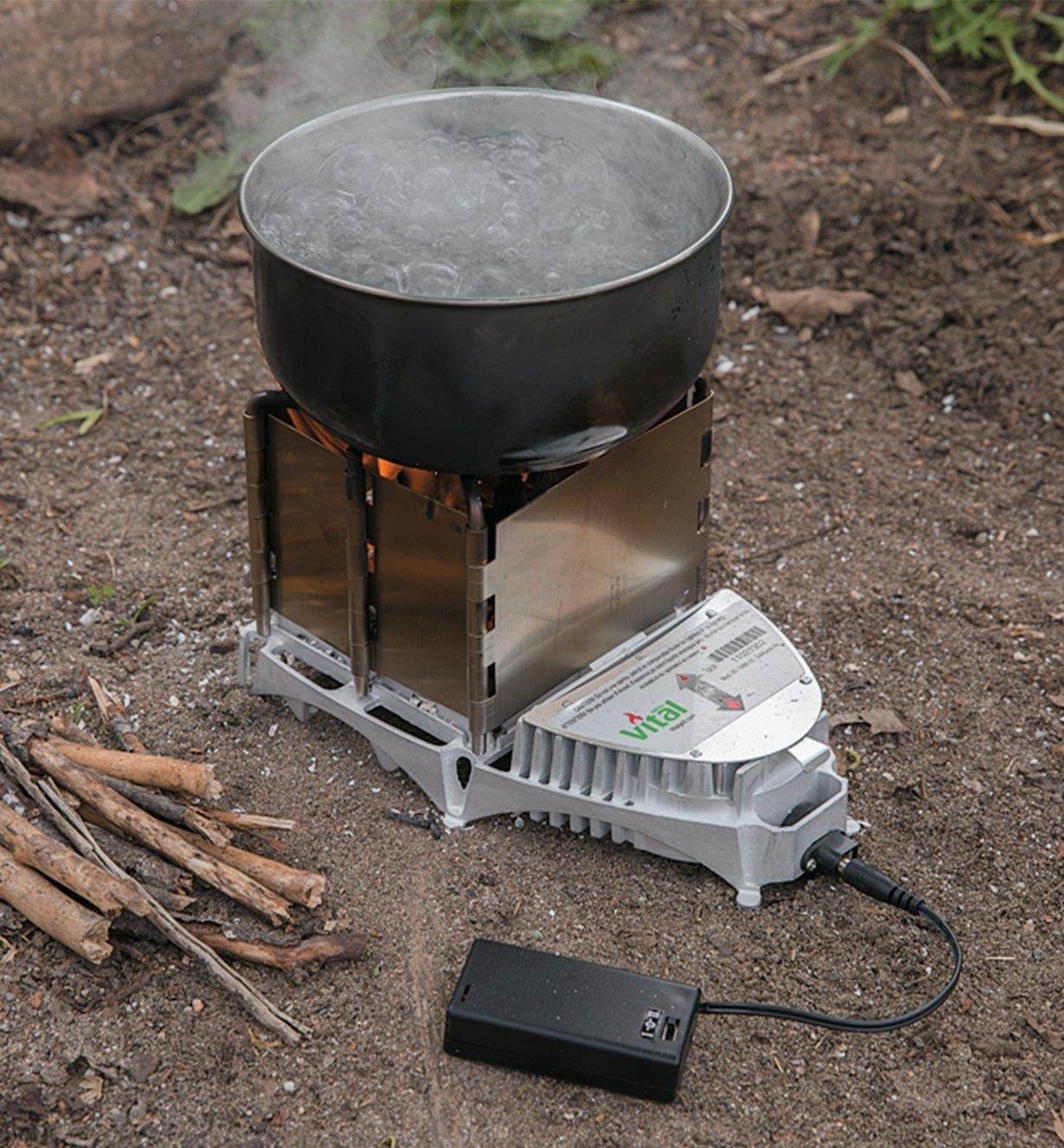 Boiling water in a pot on a VitalGrill Camp Stove