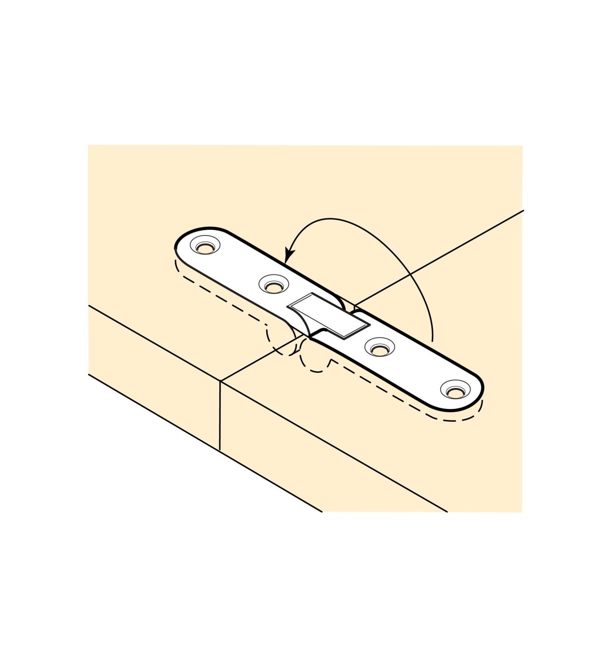 Illustration of Flip-Top Hinge mounted in a folding table