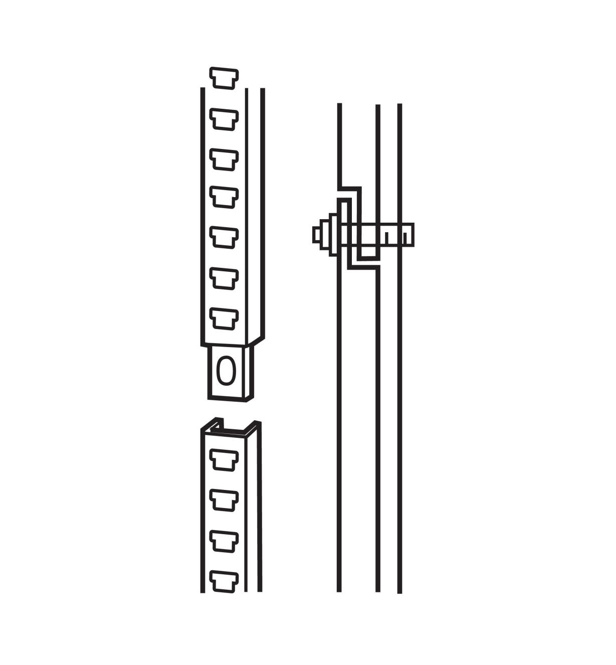 Illustration of wall straps being joined with a bolt